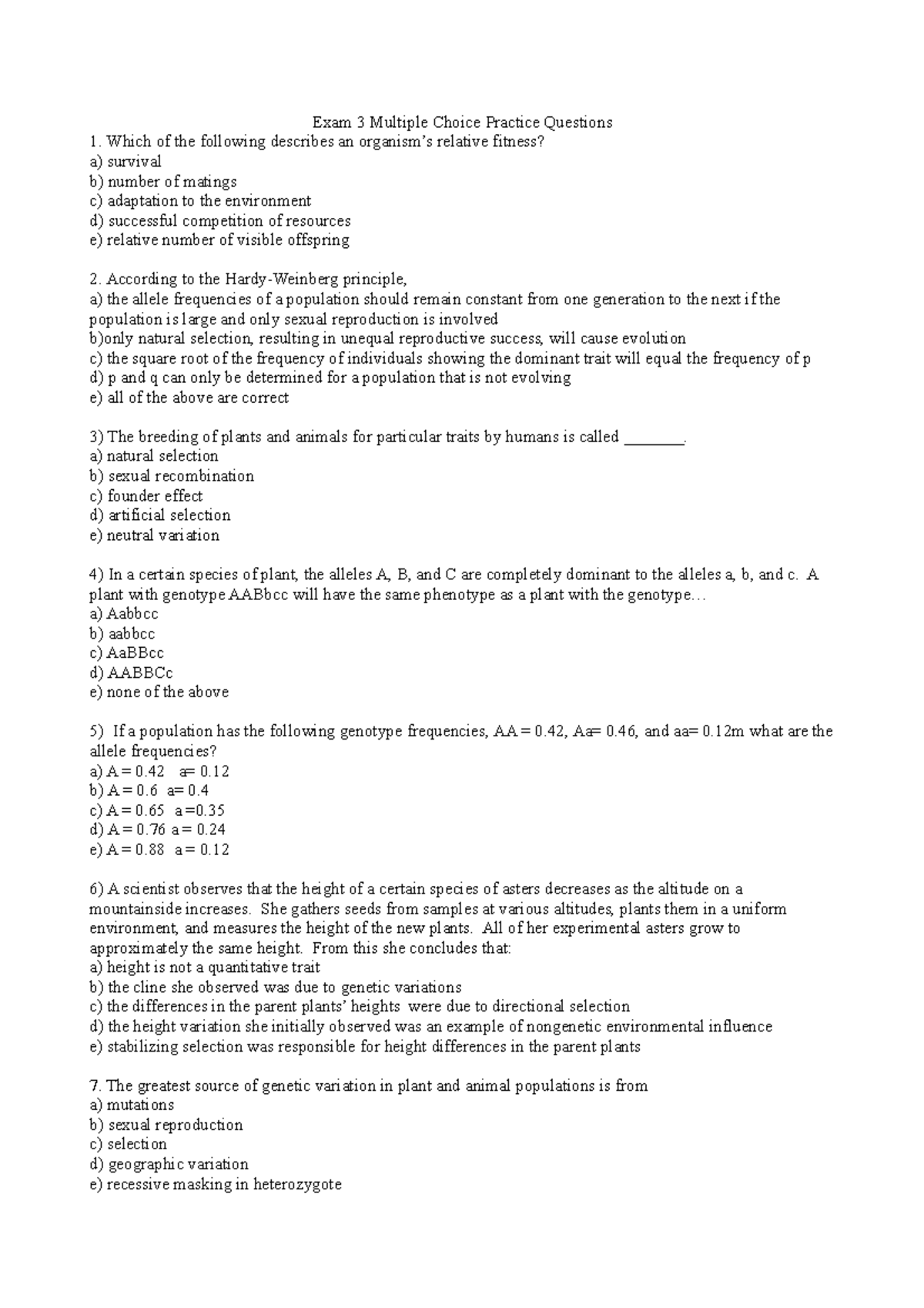 BIOL 211 1 Roe jflagg MC practice questions - SV - Exam 3 Multiple ...