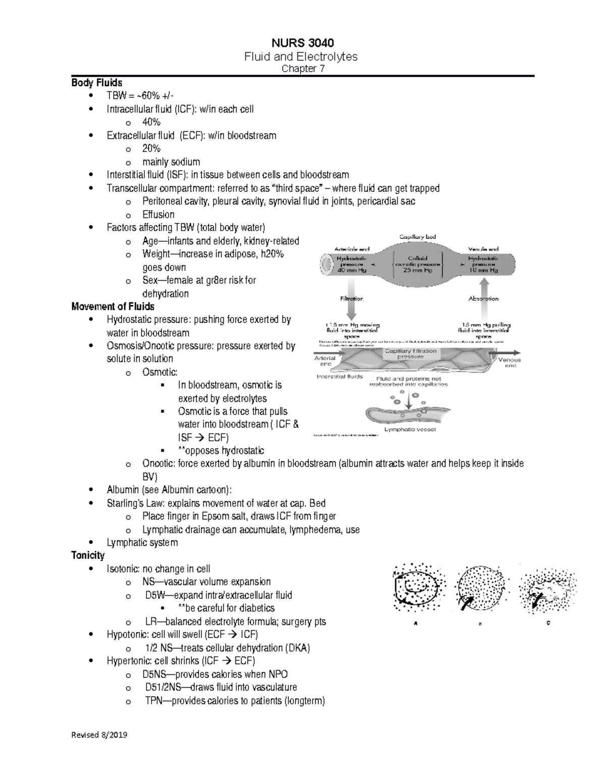 1 F&E student outline (Autosaved) - Fluid and Electrolytes Chapter 7 ...