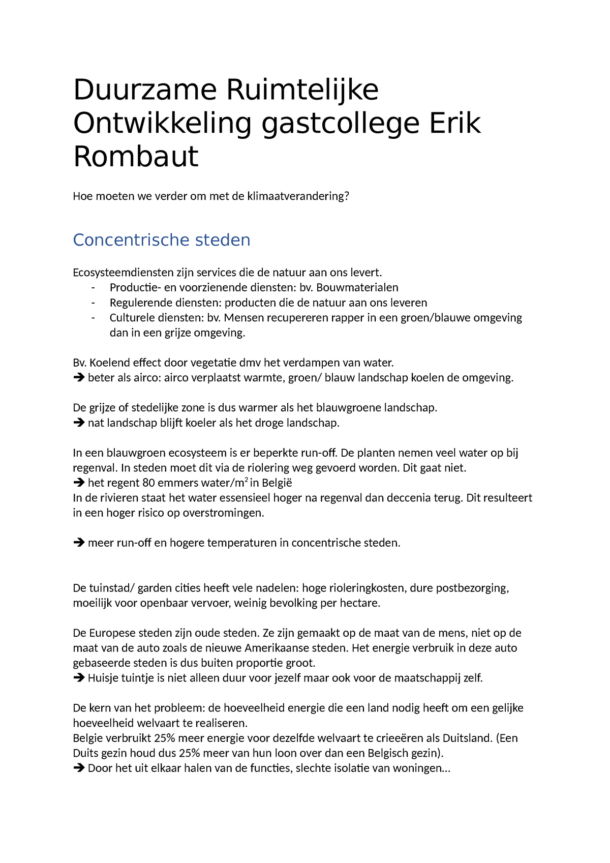 Duurzame Ruimtelijke Ontwikkeling Gastcollege Erik Rombaut - Duurzame ...