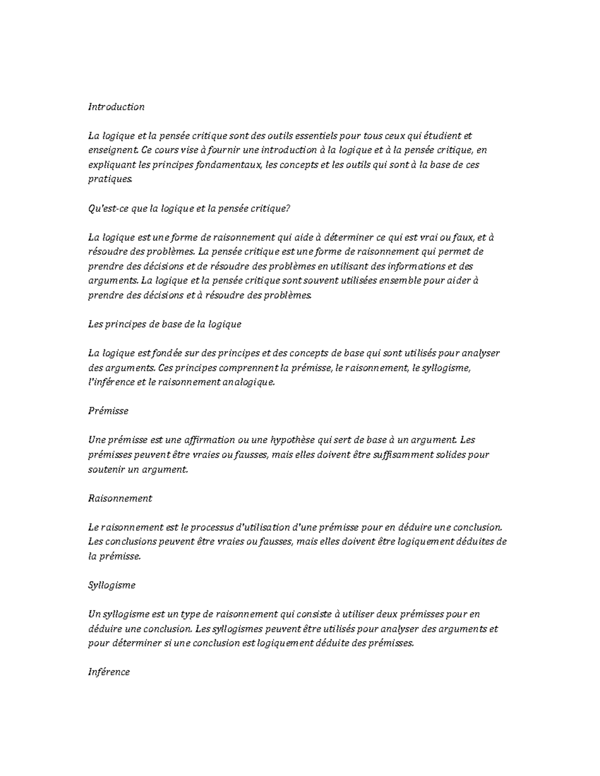 Logic and Critical Thinking Study Notes - Introduction La logique et la ...