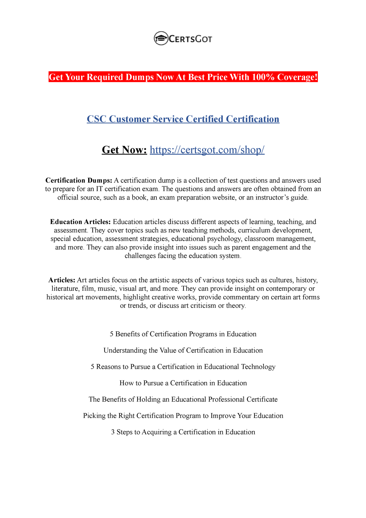 CSC Customer Service Certified Certification Get Your Required Dumps