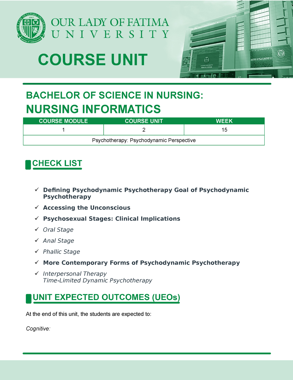 Course Unit Week15 - Bnbxbzbz - BACHELOR OF SCIENCE IN NURSING: NURSING ...