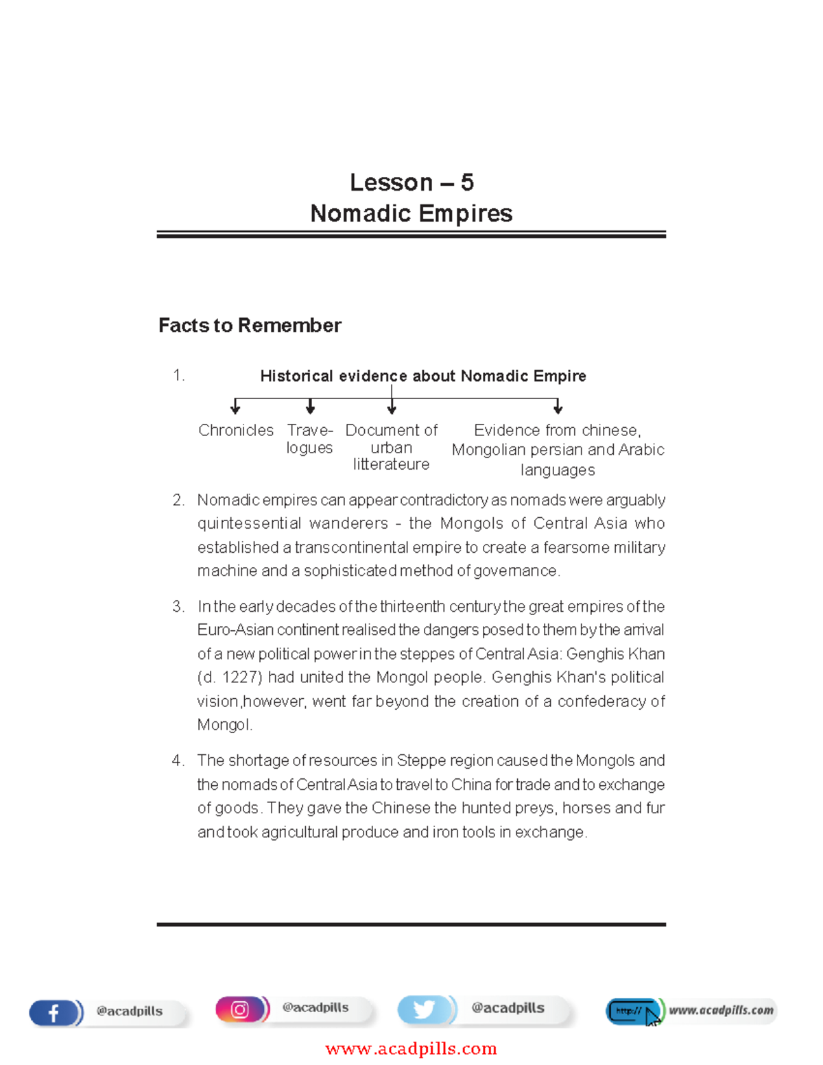 Lesson – 5 Nomadic Empires - 23 XI – History Lesson – 5 Nomadic Empires ...