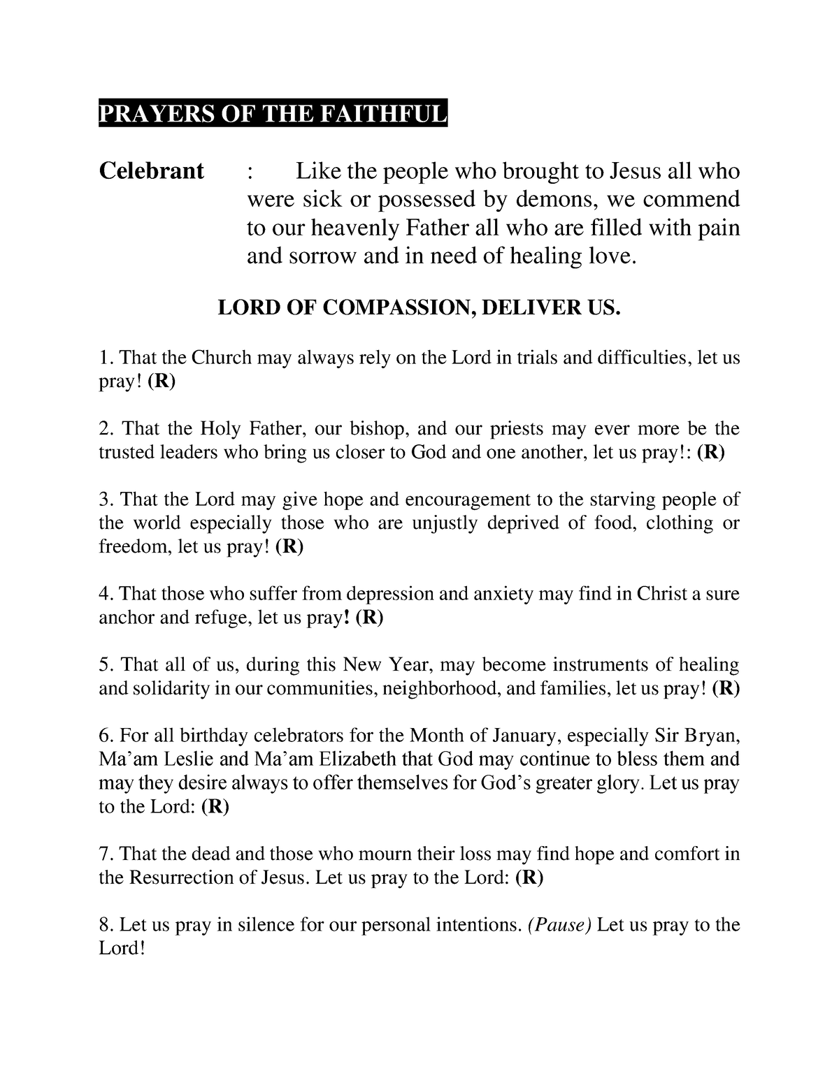 Prayers OF THE Faithfu 1 - PRAYERS OF THE FAITHFUL Celebrant : Like the