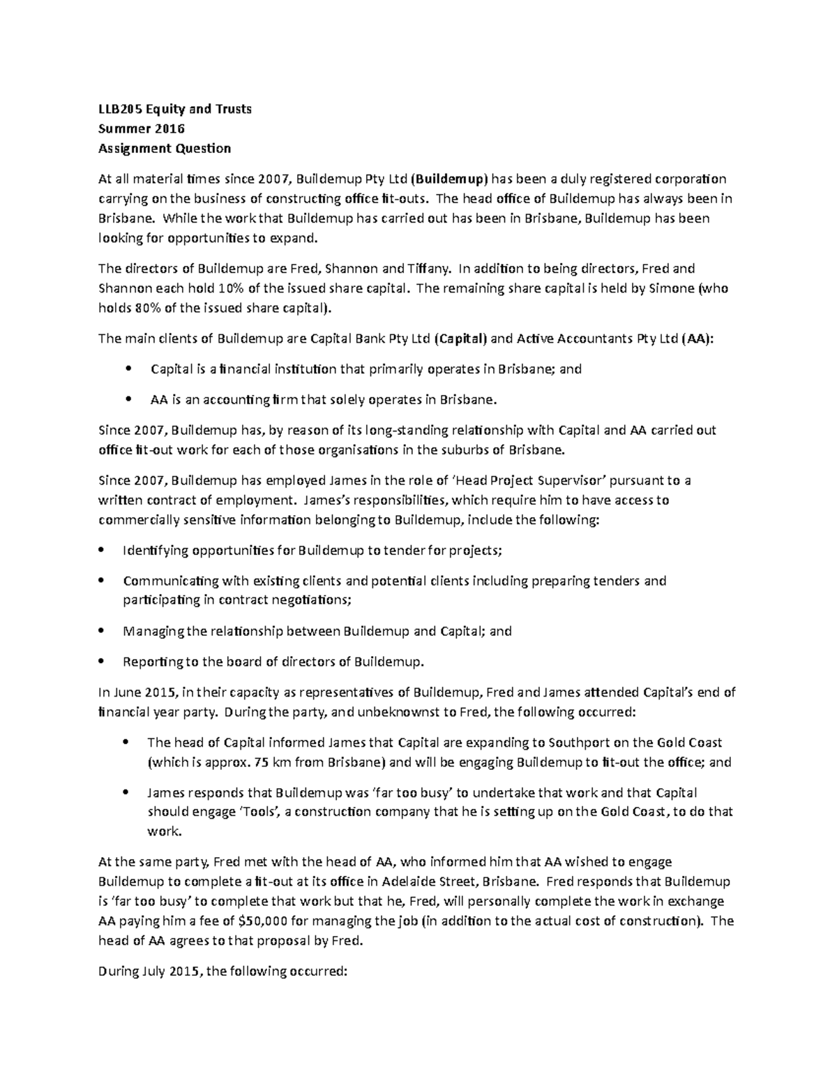 LLB205 - Assignment Question - LLB205 Equity and Trusts Summer 2016 ...
