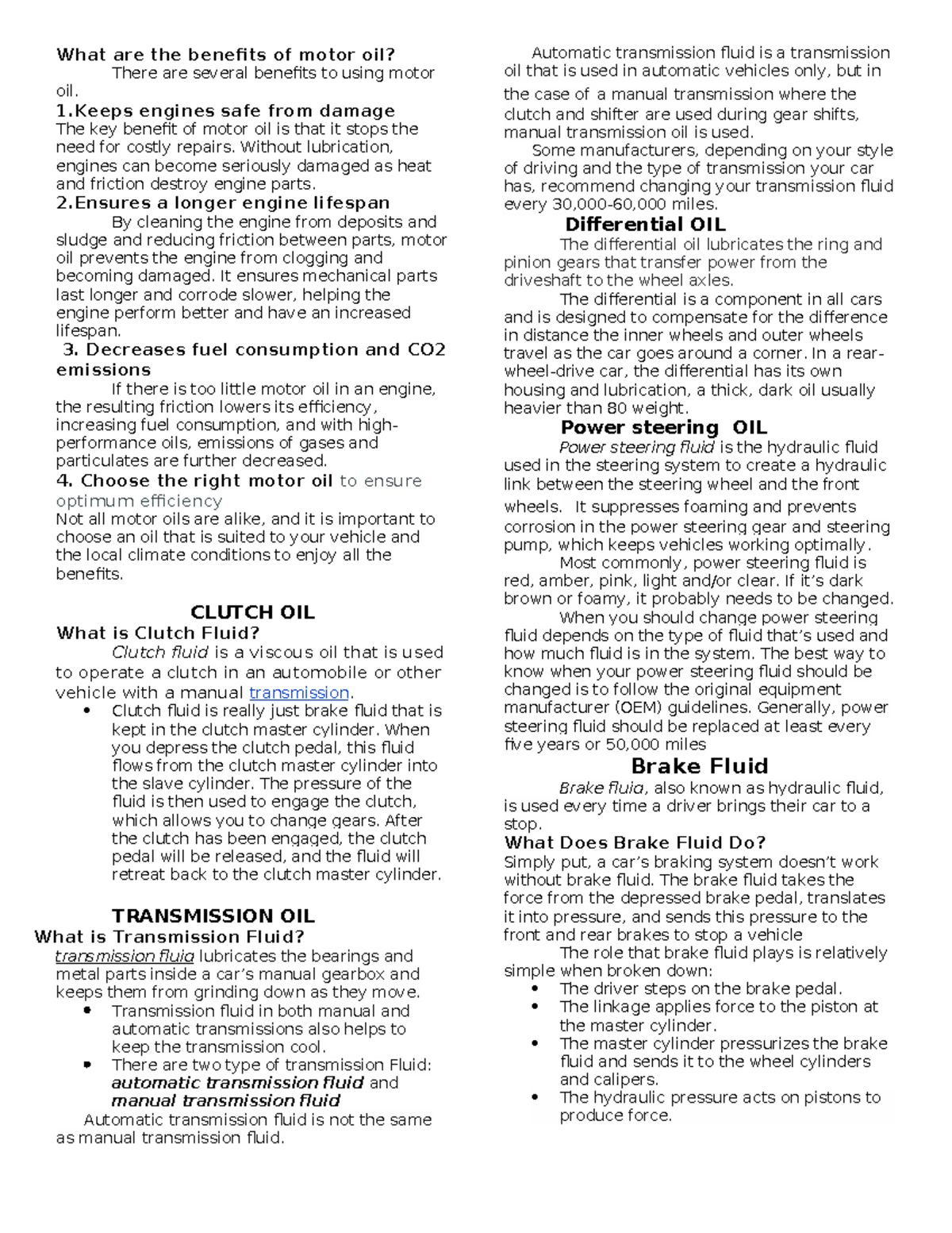 Determine parts and consumable - What are the benefits of motor oil ...