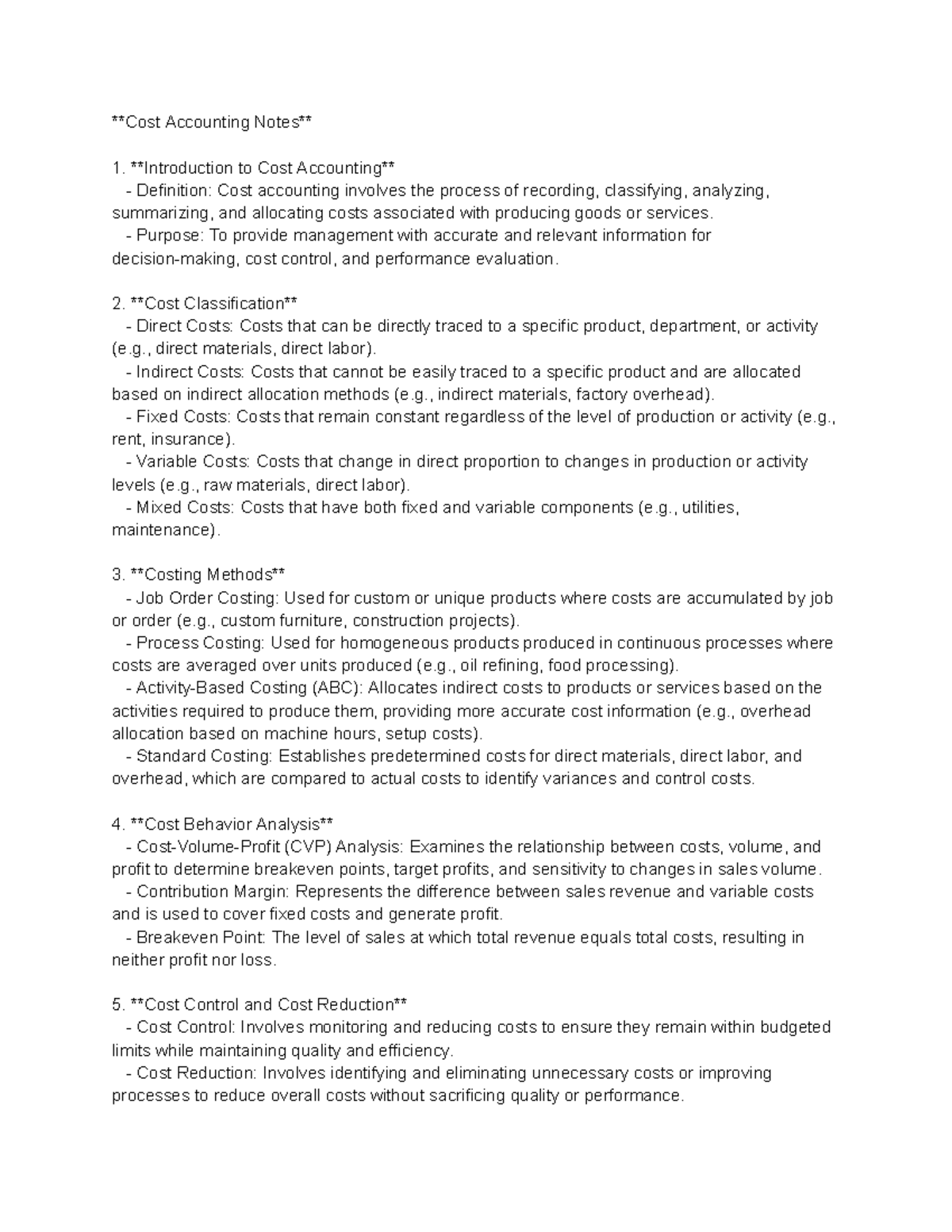 Notes on Cost Accounting - Cost Accounting Notes Introduction to Cost ...