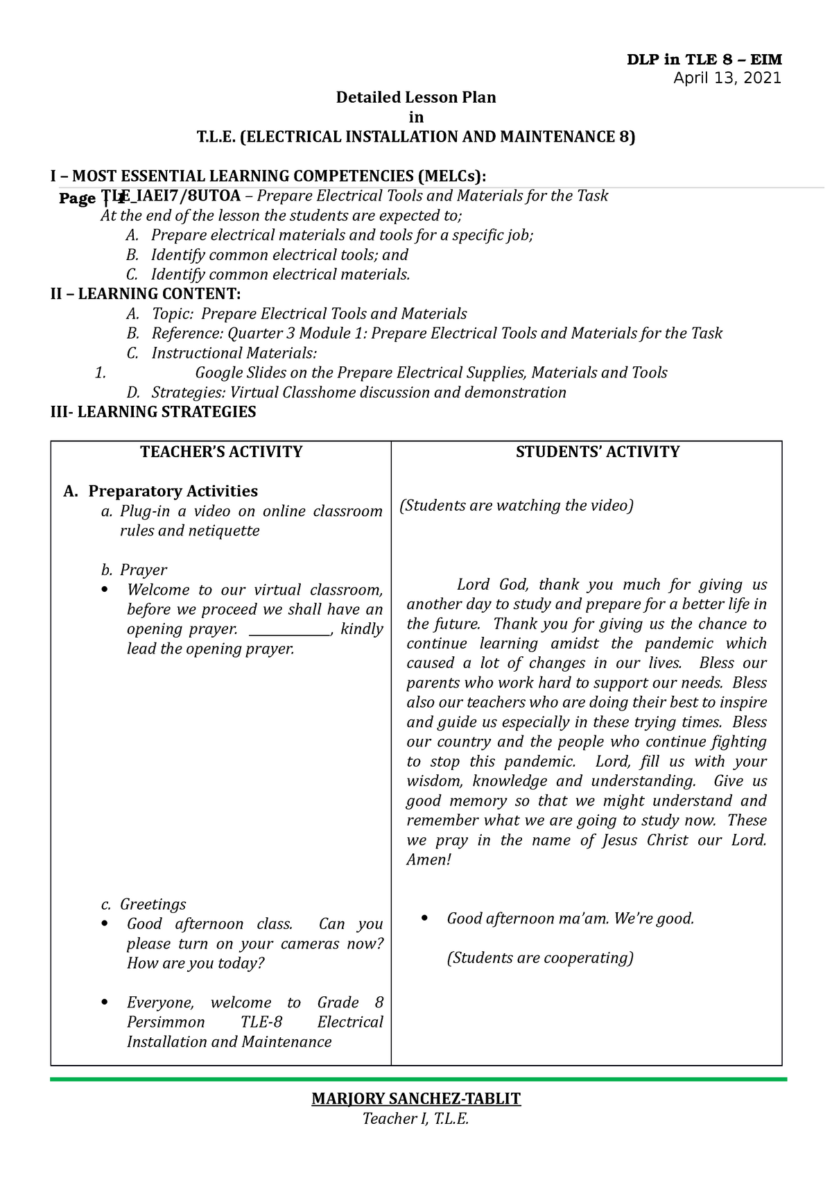 A Detailed Lesson Plan In Tle Grade Vii Lesson Plan Learning Www - Vrogue