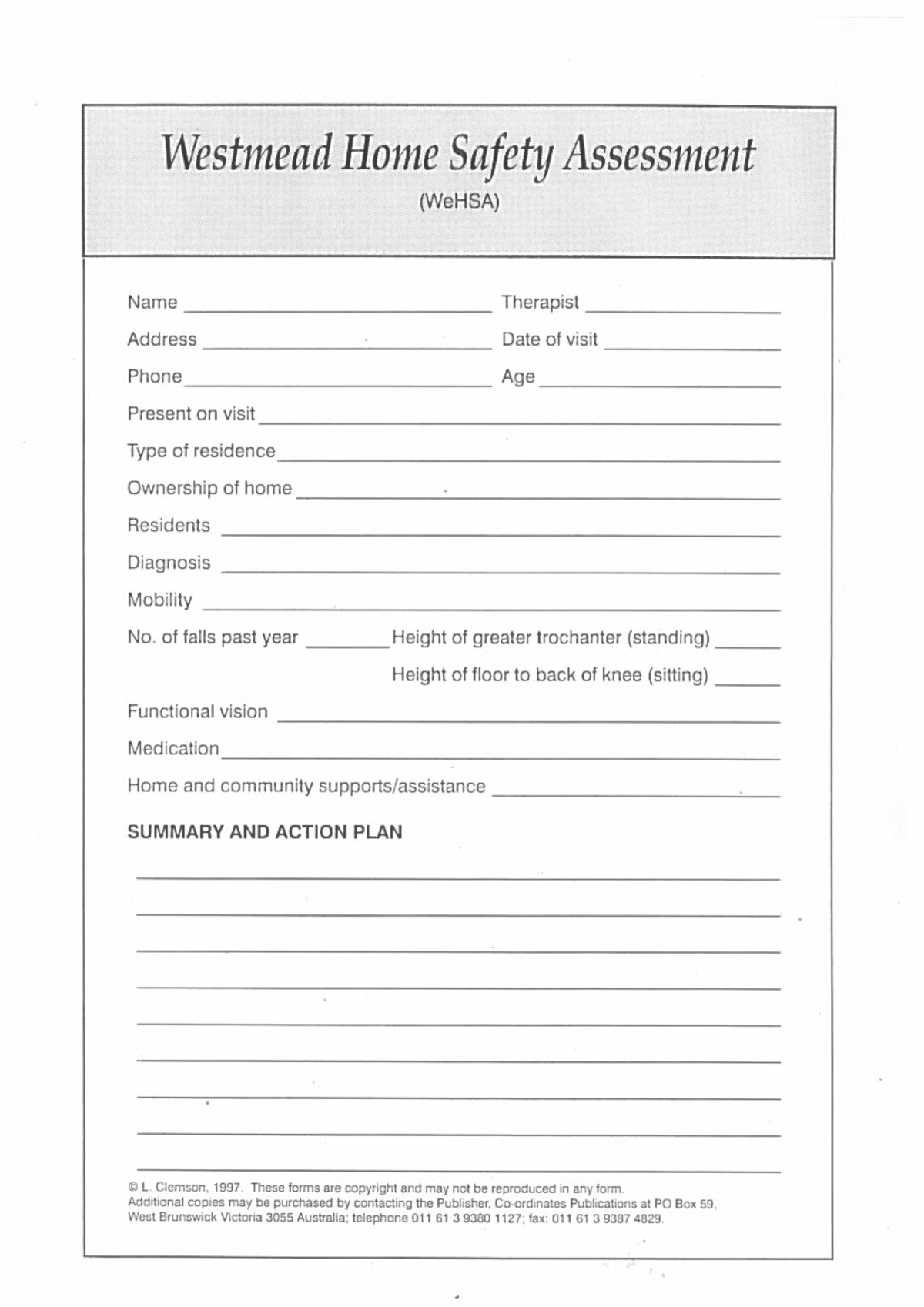 Westmead Home Safety Assessment Falls Studocu