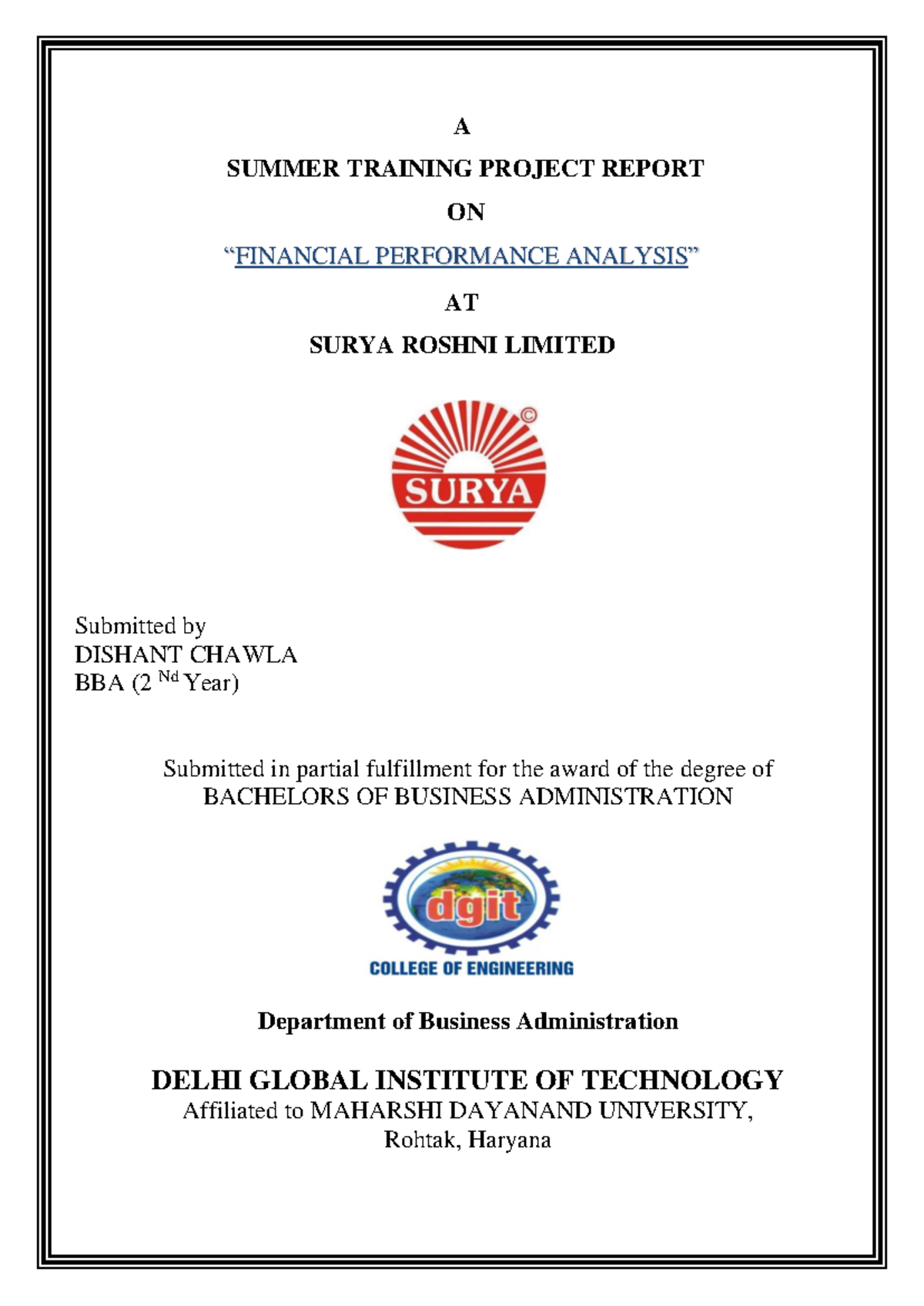 FINANCIAL PERFORMANCE ANALYSIS - Business Development - Studocu