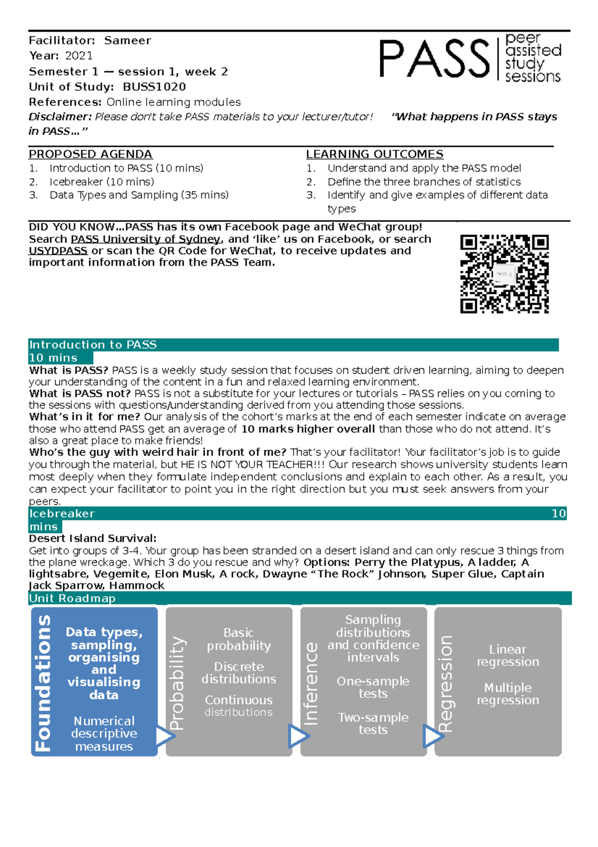 Session 1, Week 2 Introduction to Data - Facilitator: Sameer Year: 2021 ...