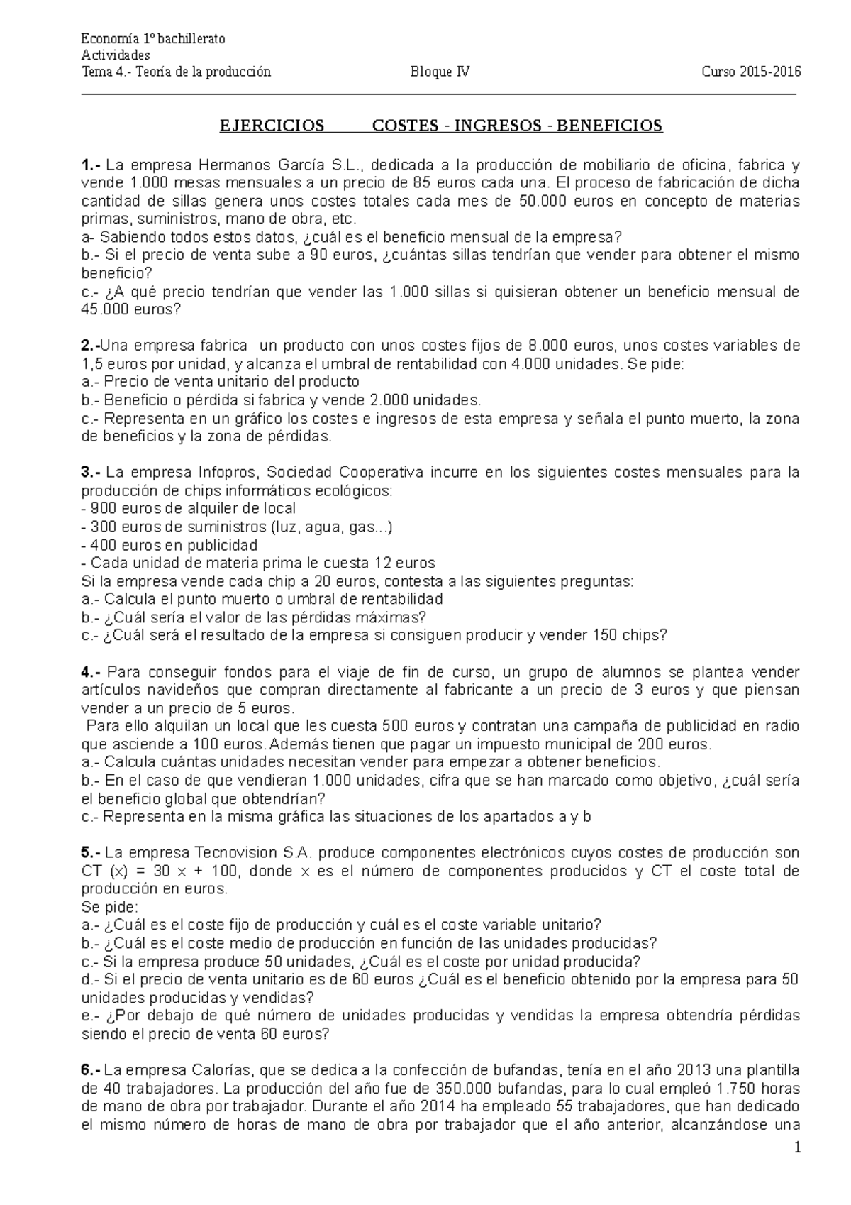 Ejercicios Tema 4 Bloque Iv Editorial Santillana Economía 1º