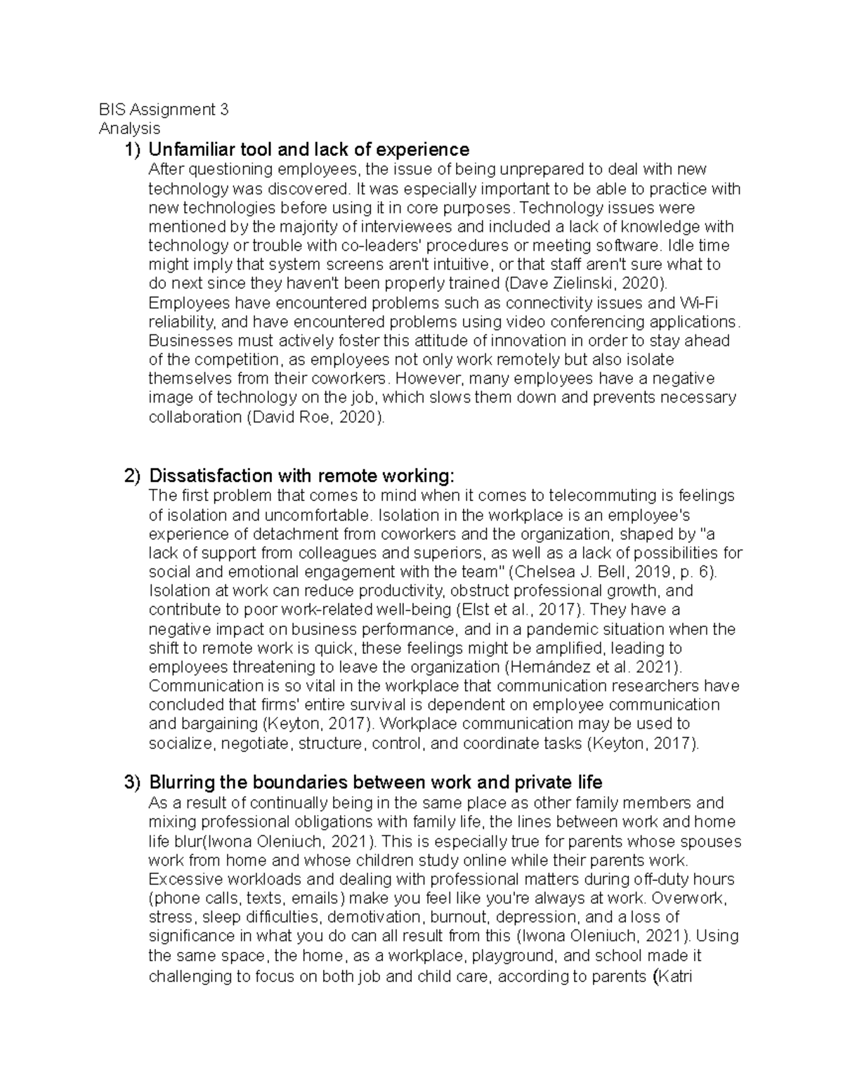 BIS Assignment 3 - It was especially important to be able to practice ...