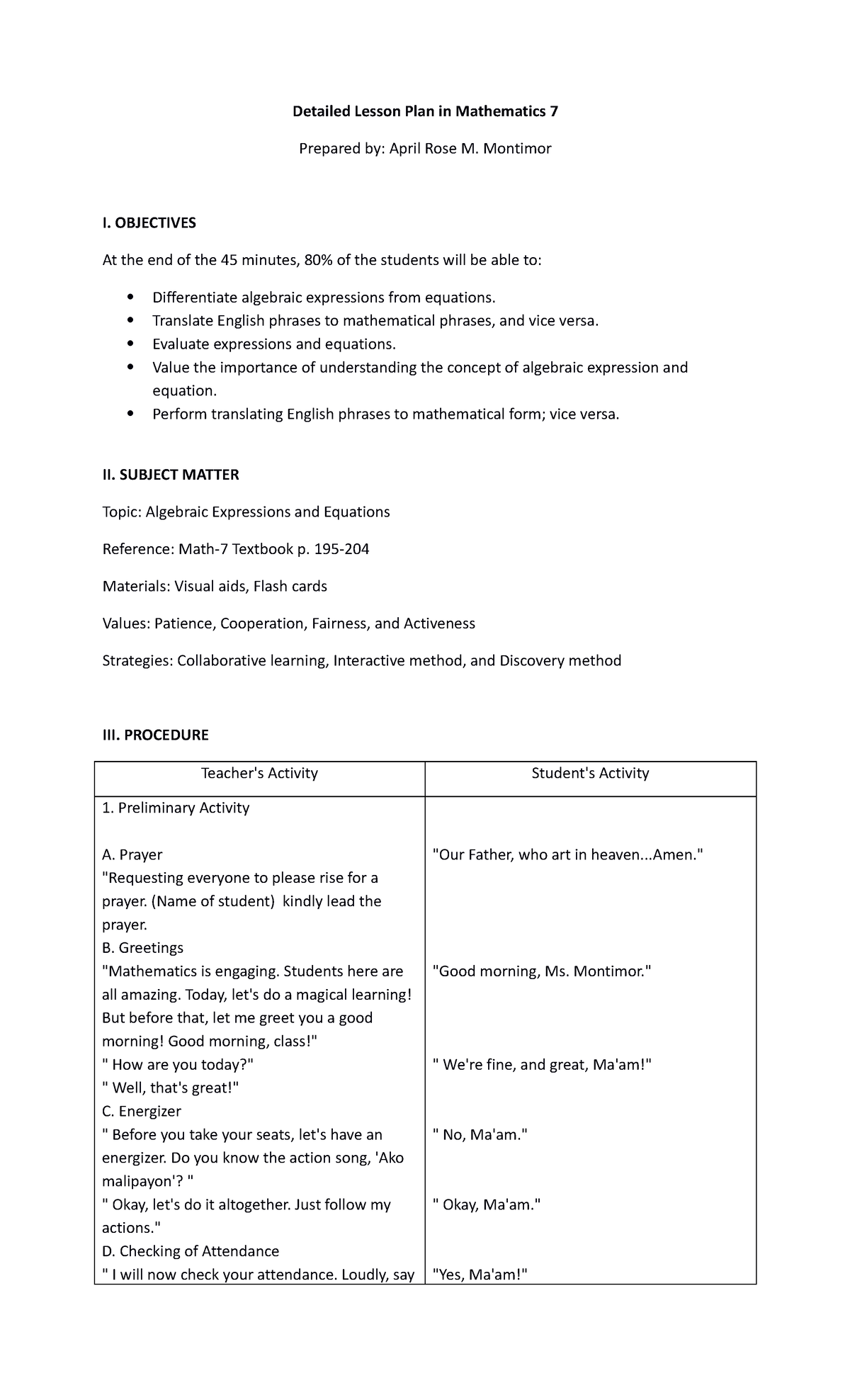 DLP in Math 7 (Montimor, April Rose M - Detailed Lesson Plan in ...