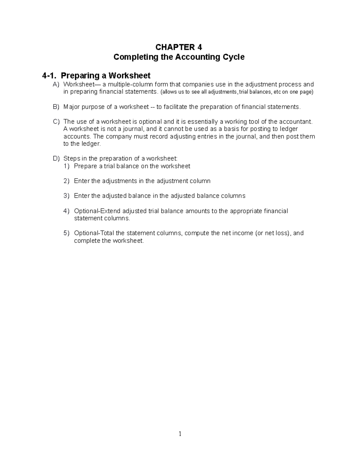 Chapter 4 Lecture Notes - CHAPTER 4 Completing The Accounting Cycle 4-1 ...