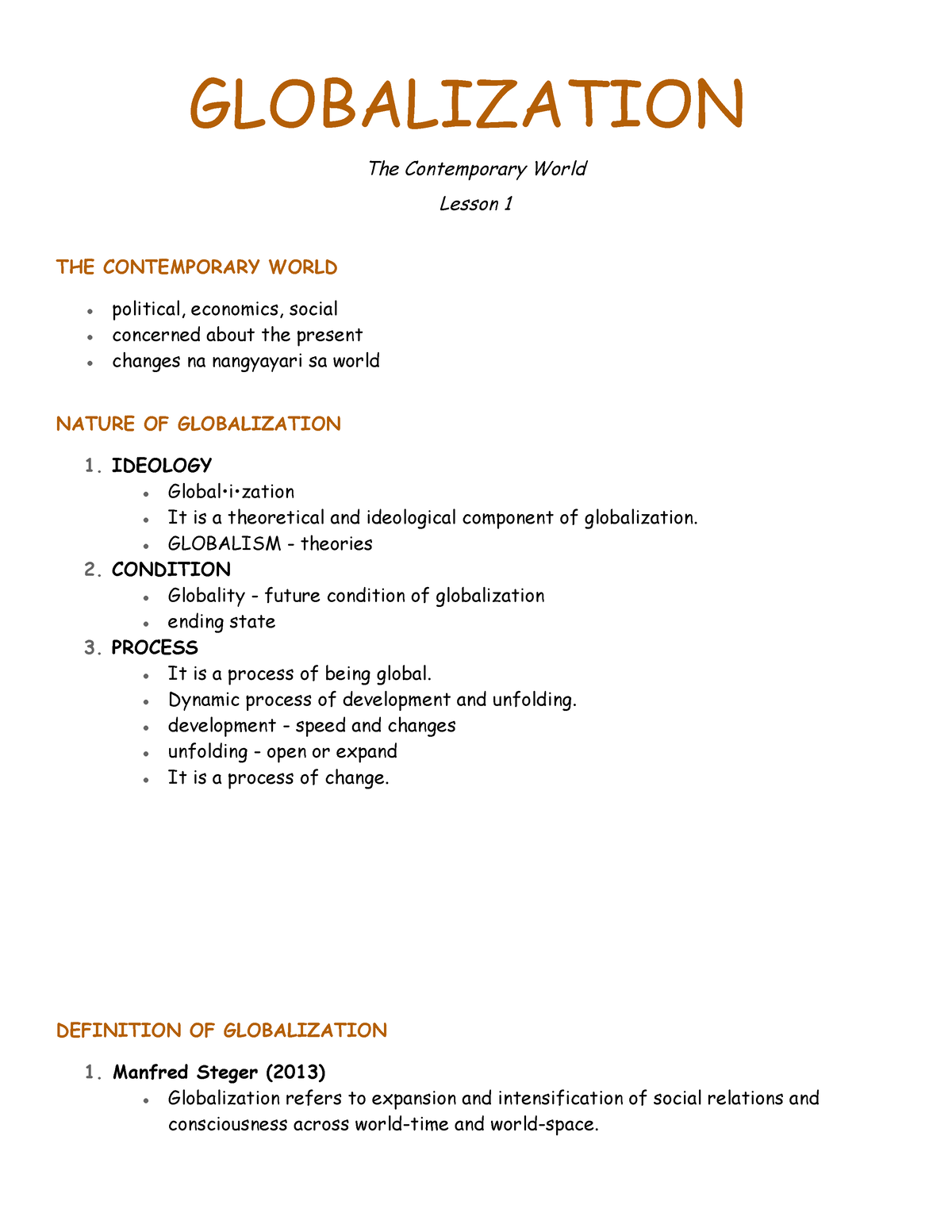 The Contemporary World - GLOBALIZATION The Contemporary World Lesson 1 ...