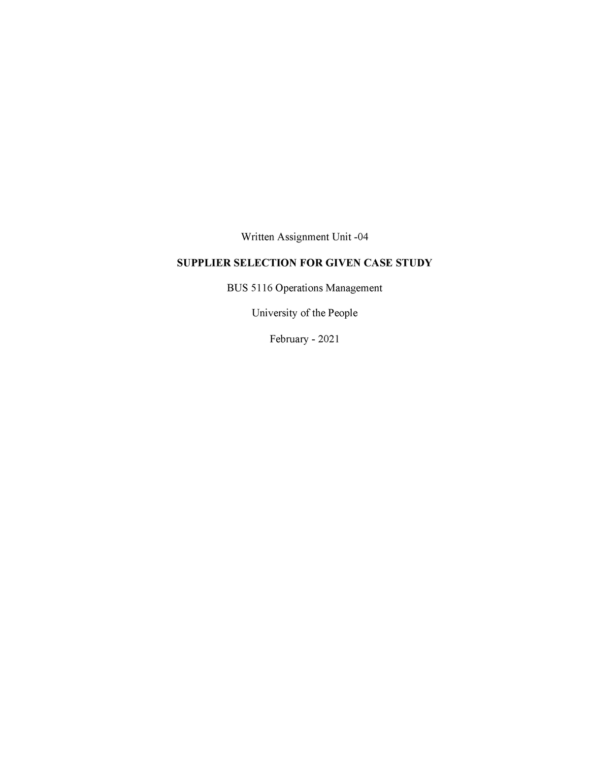 BUS-5116 Written Assignment Unit-04 - Written Assignment Unit ...