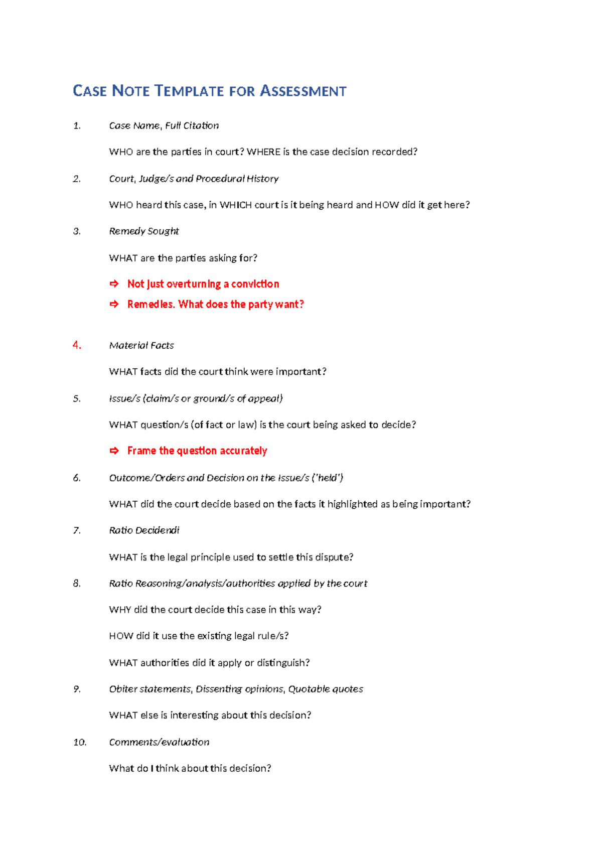 298 Case Note Template for 2024 - CASE NOTE TEMPLATE FOR ASSESSMENT 1 ...