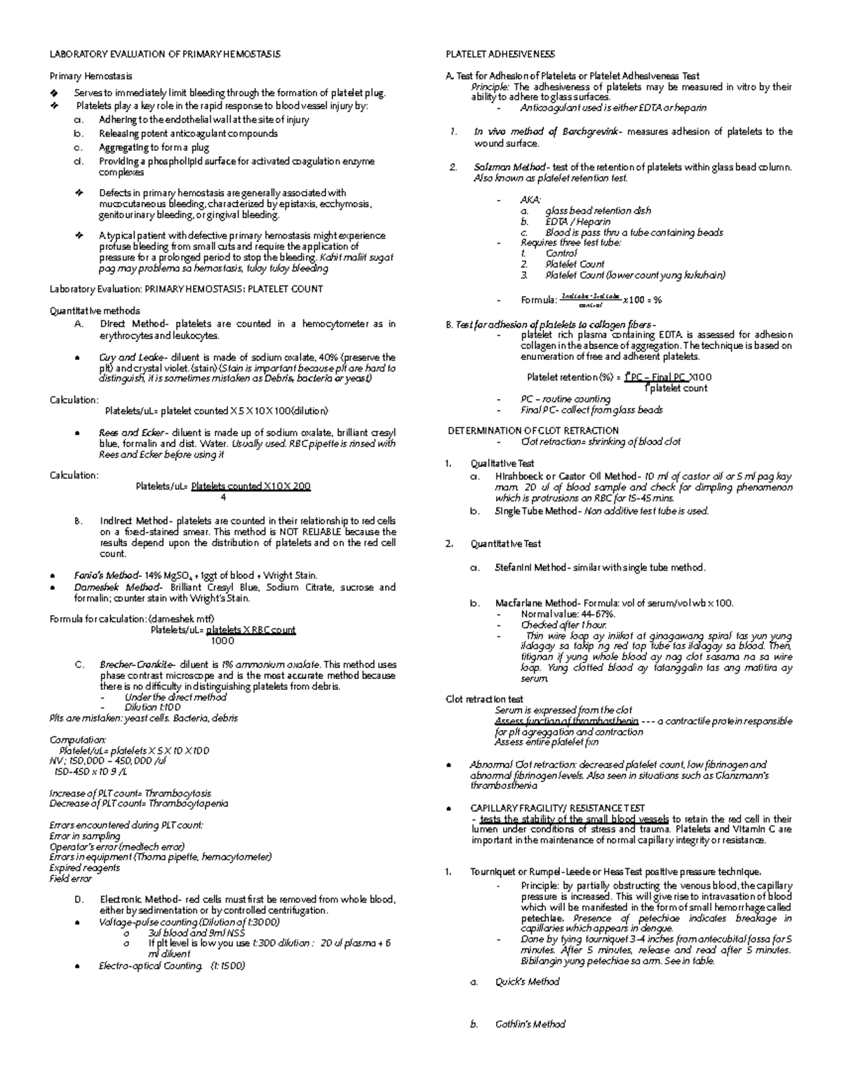 HEMA-2 LAB Evaluation PH - LABORATORY EVALUATION OF PRIMARY HEMOSTASIS ...