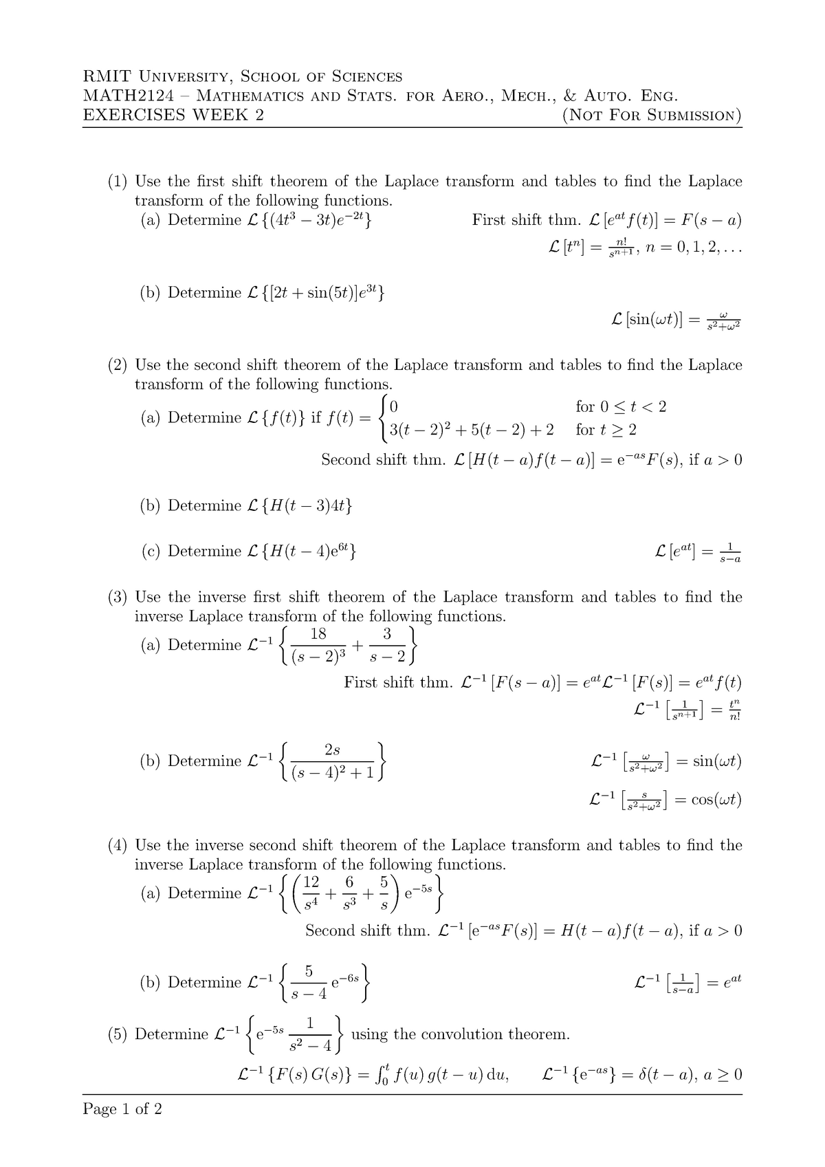 Exercises WK 2 - Class problems - RMIT University, School of Sciences ...