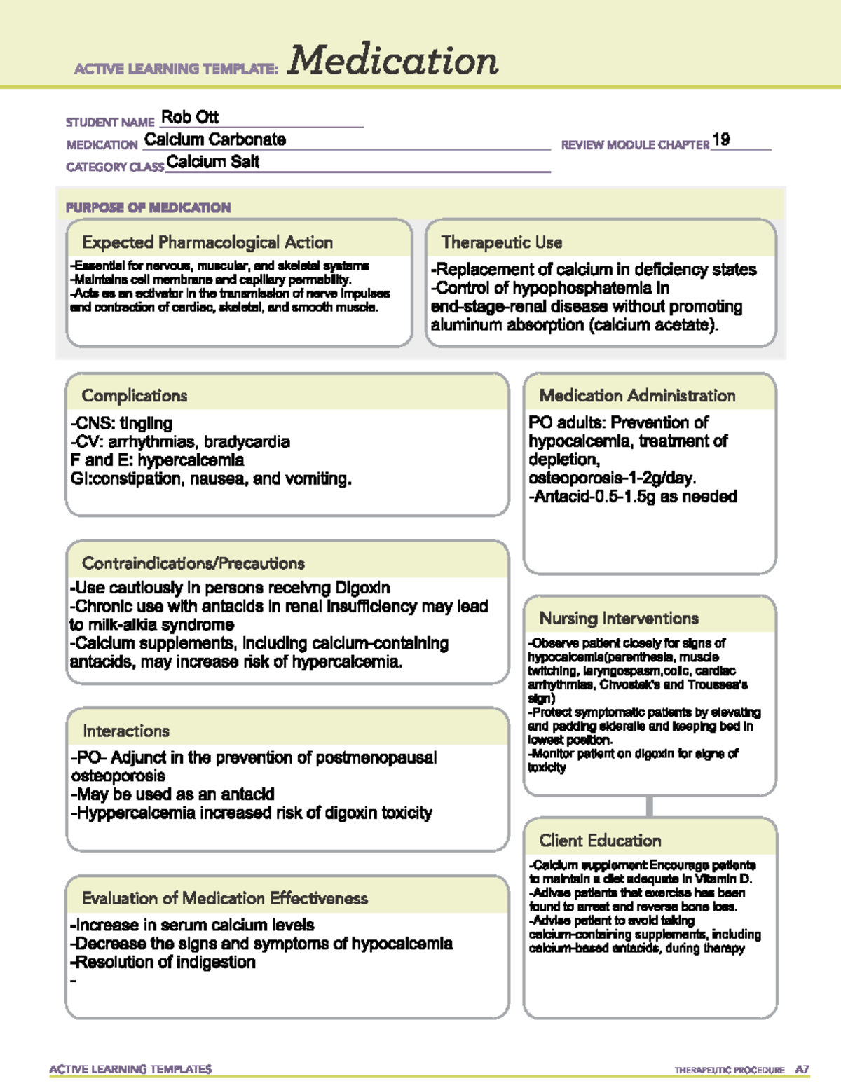 Med Card Calcium Carbonate - NSG 210 - Studocu