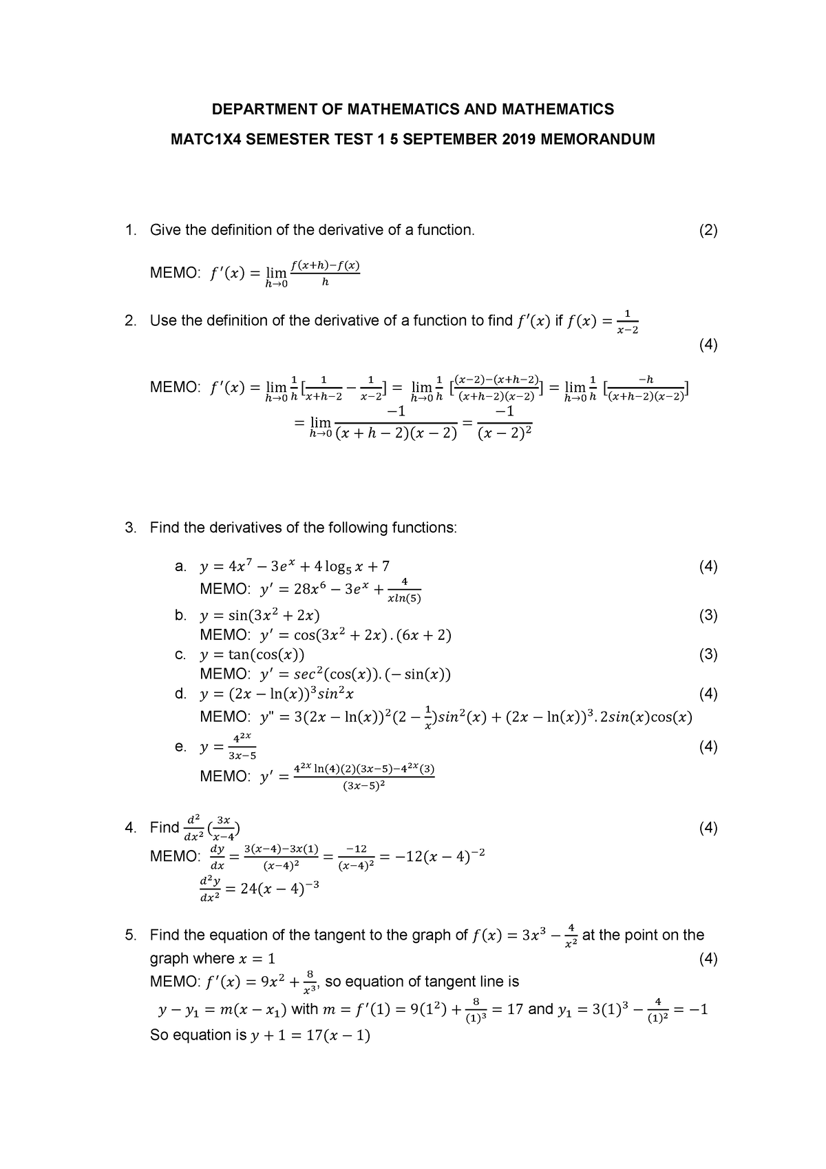 Test 1 of 2019 including Memorandu for extended students in Bcom ...