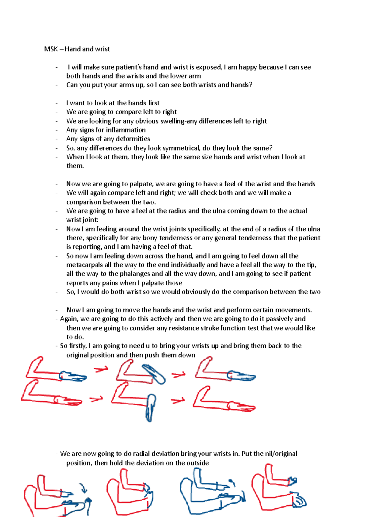 MSK osce help students - MSK – Hand and wrist I will make sure patient ...