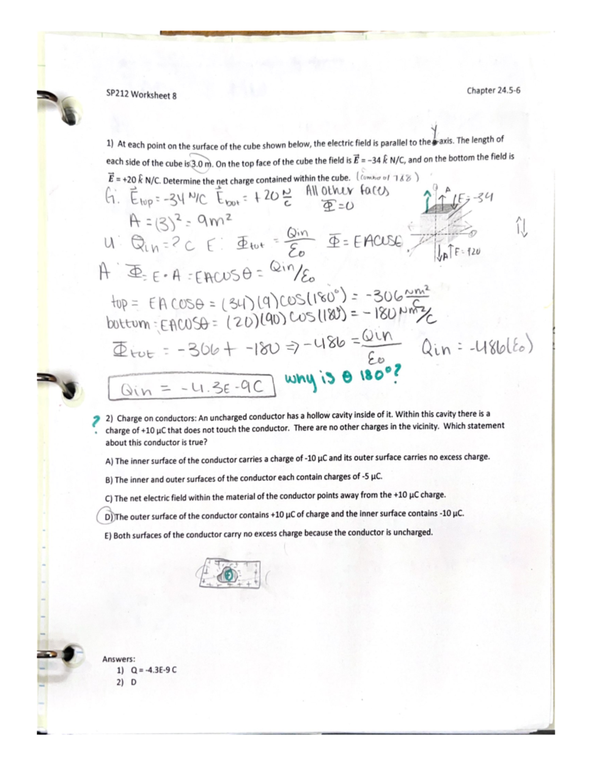 Topic 8 Applying Guass' Law WS - PHY 317L - Studocu