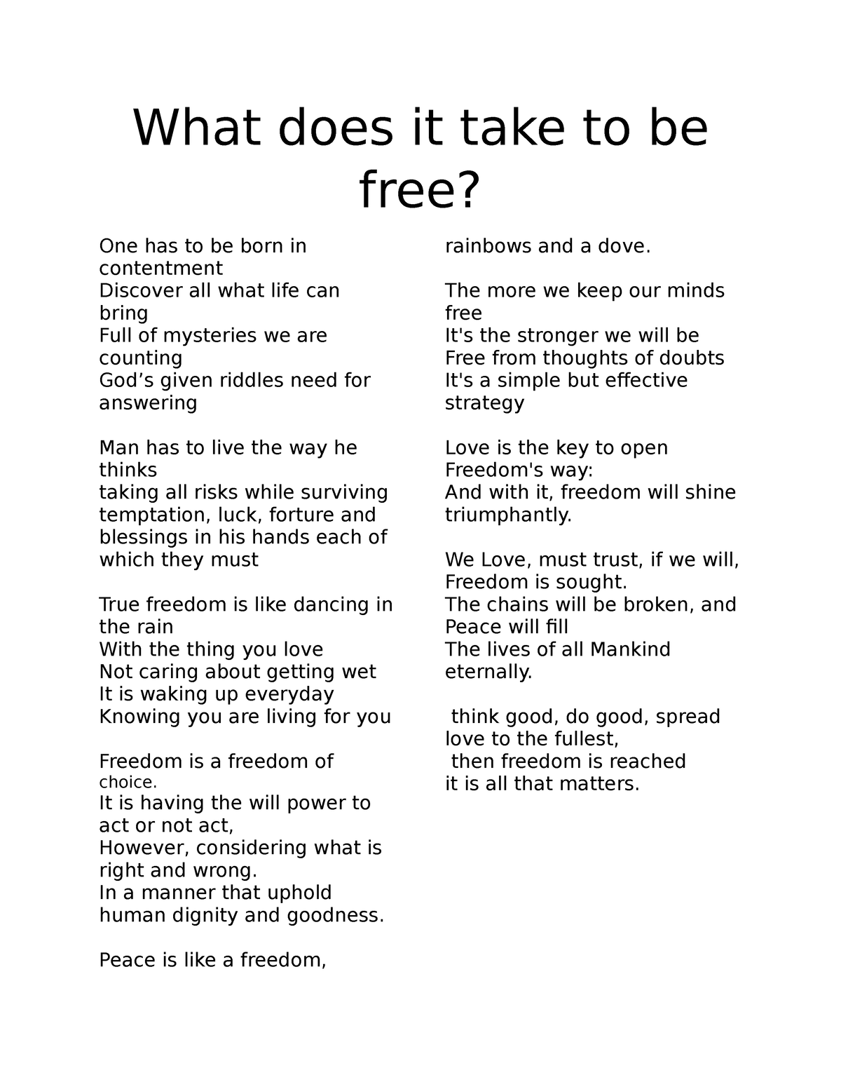 essay on what it means to be free