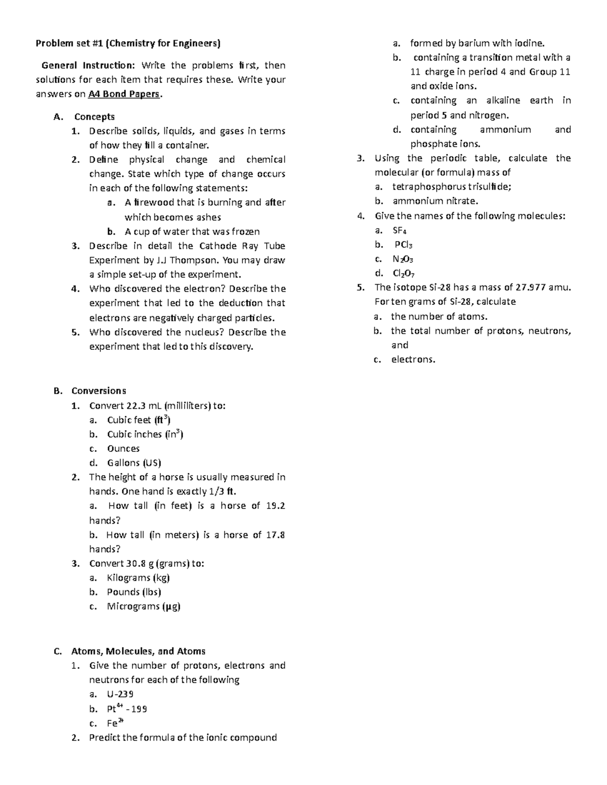 Problem-set-1 - bndxf - Problem set #1 (Chemistry for Engineers ...