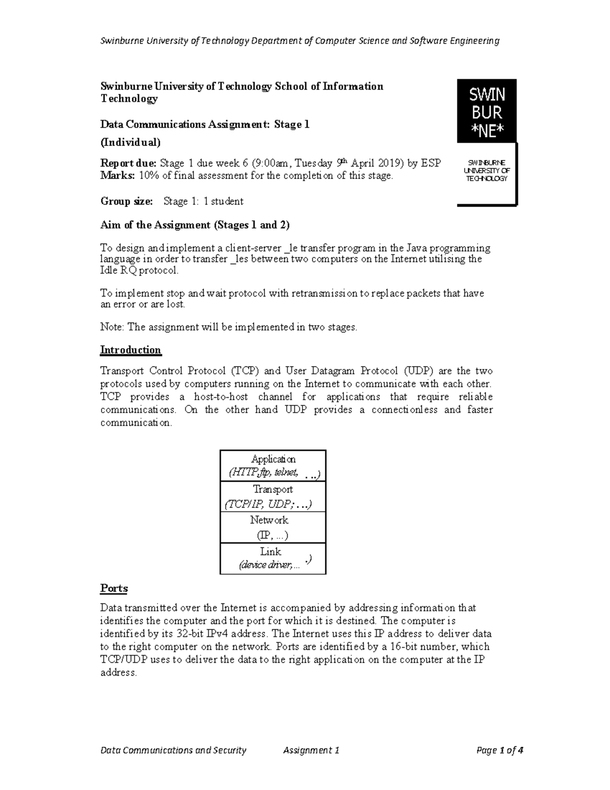 DCS Assignment 1 Semester 1 2019 - Swinburne University of Technology ...