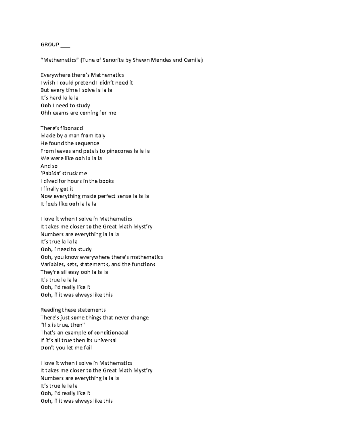 418049127 Math Lyrics Print - GROUP ___ “Mathematics” (Tune of Senorita ...