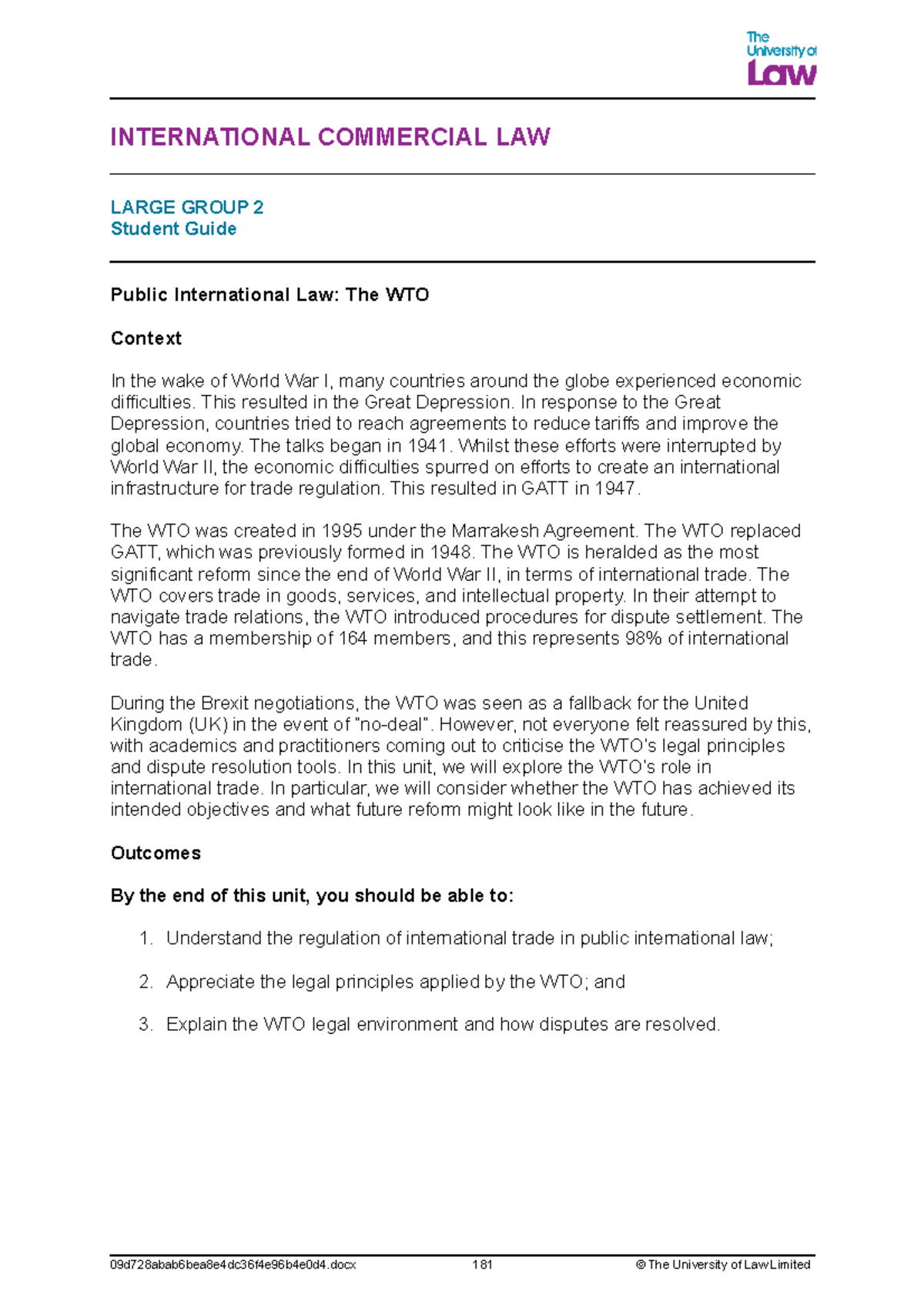 ICL LG 2 - Lecture notes for week 2, international commercial law ...