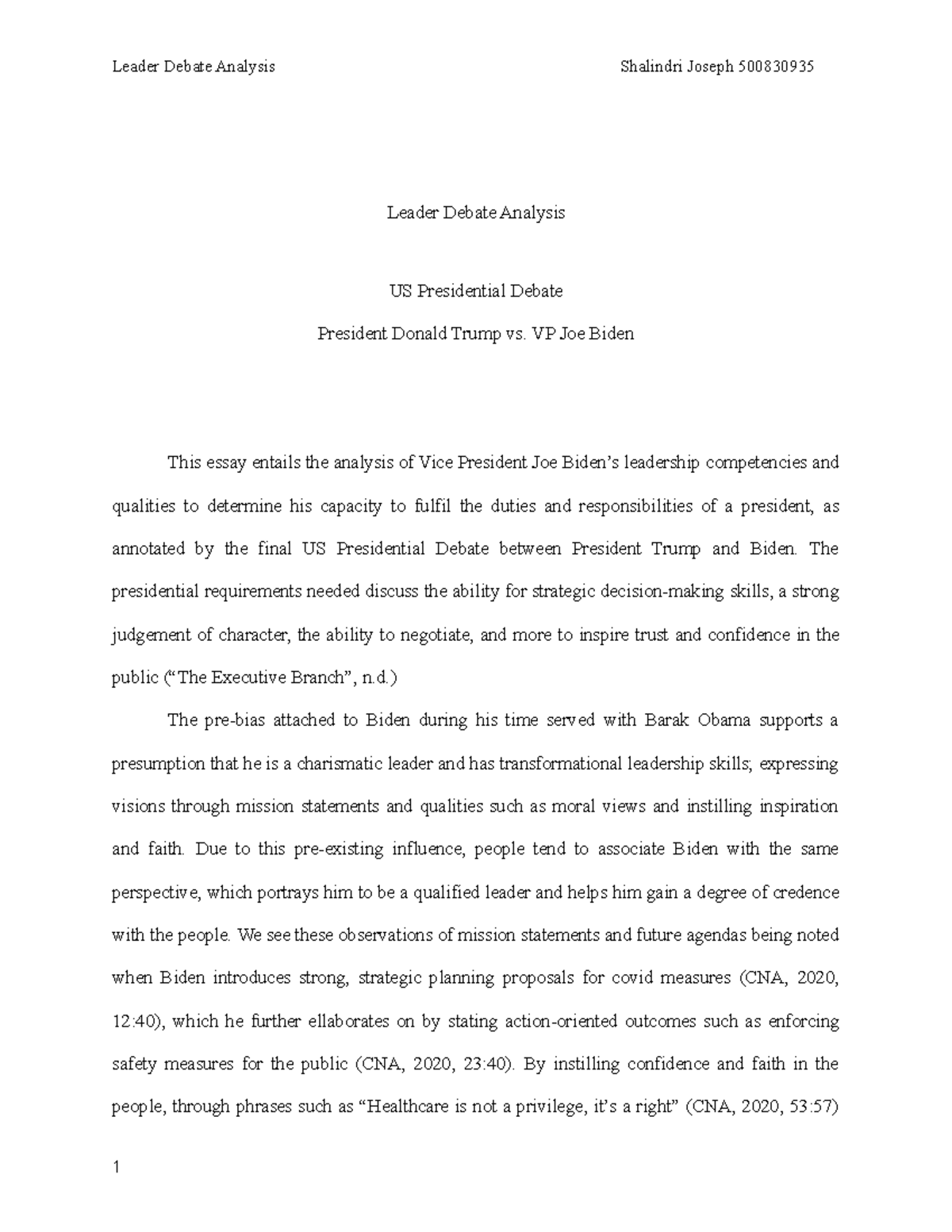 MHR640 Debate Analysis - Leader Debate Analysis US Presidential Debate ...