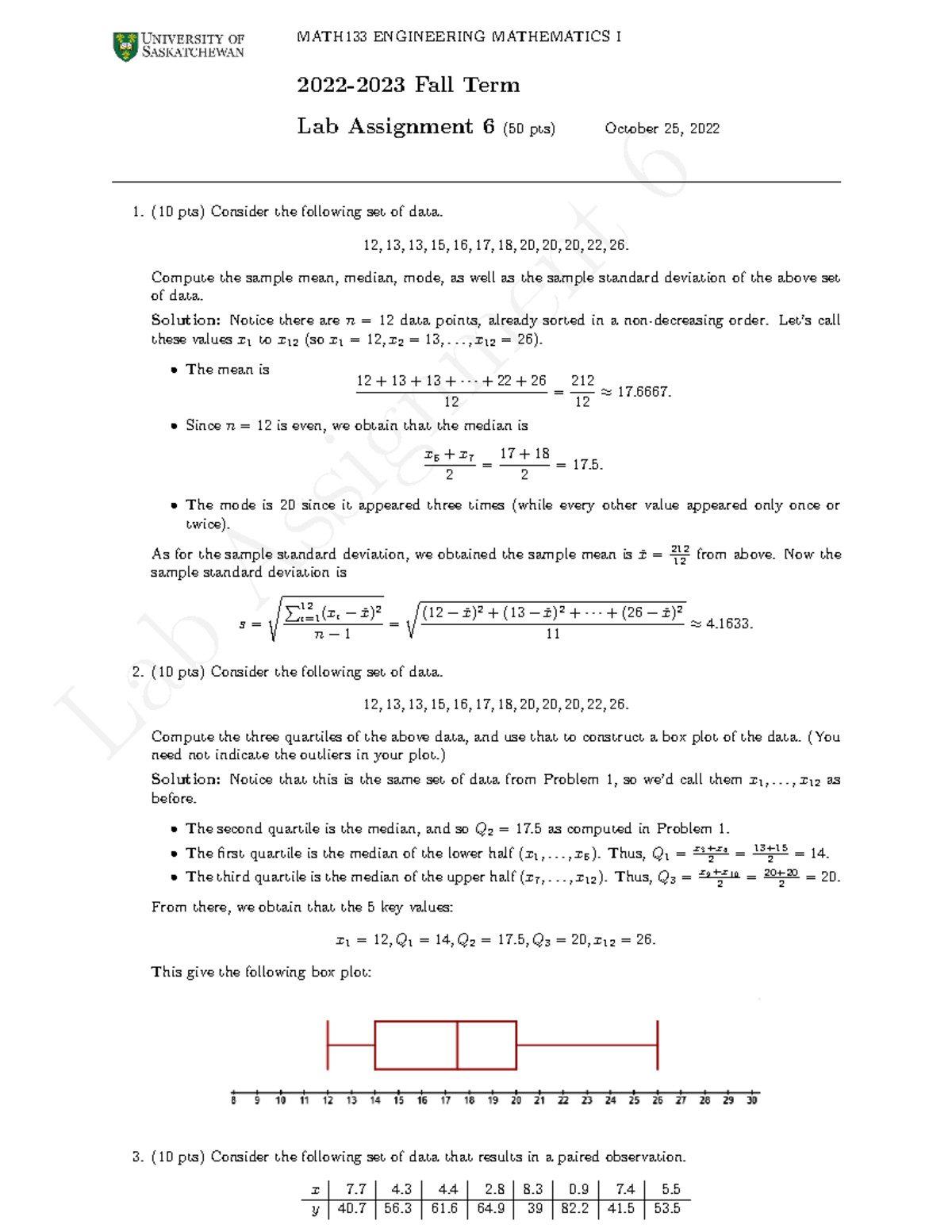 laboratory filler - Lab Assignment 6 MATH133 ENGINEERING MATHEMATICS I ...