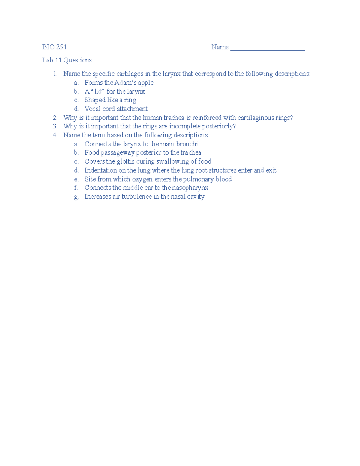 BIO 251 Lab 11 Questions Spring 2023 - BIO 251 Name ...