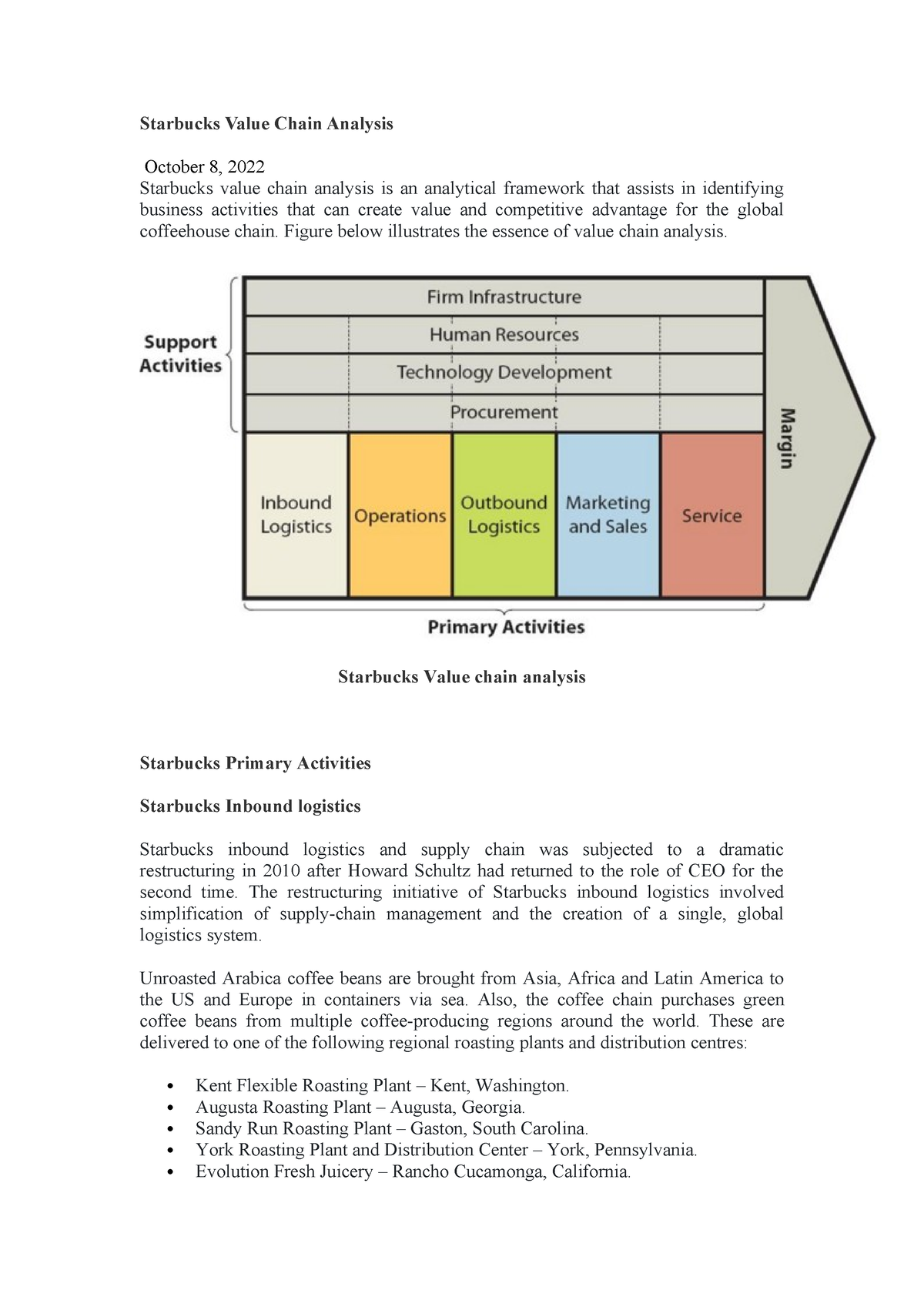 Starbucks Value Chain Analysis Starbucks Value Chain Analysis October