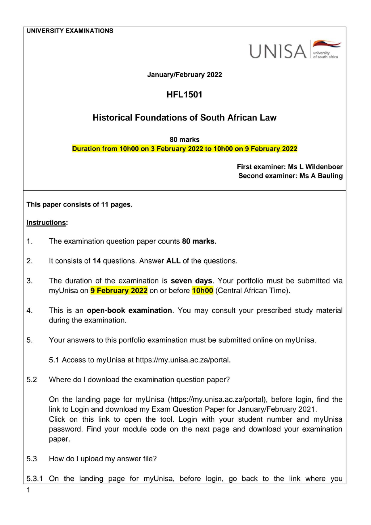 January/February 2022 HFL1501 Historical Foundations Of South African ...