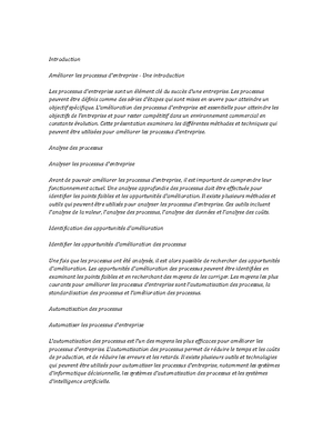Business Process Management note study - Table des matières I ...