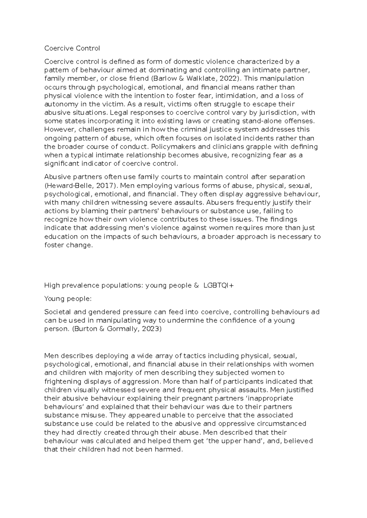 PYB215 Report Coercive Control - Coercive Control Coercive control is ...