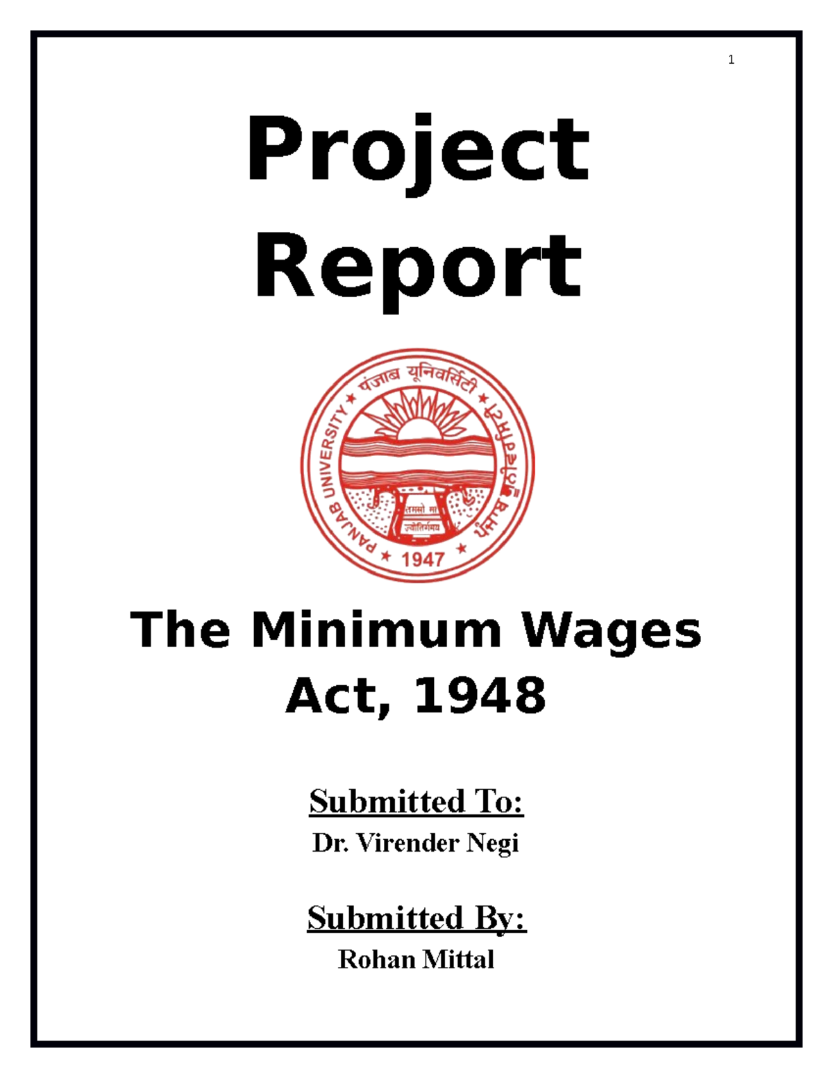 The Minimum Wages Act 1948(Rohan Mittal , Sec B, Roll No Project