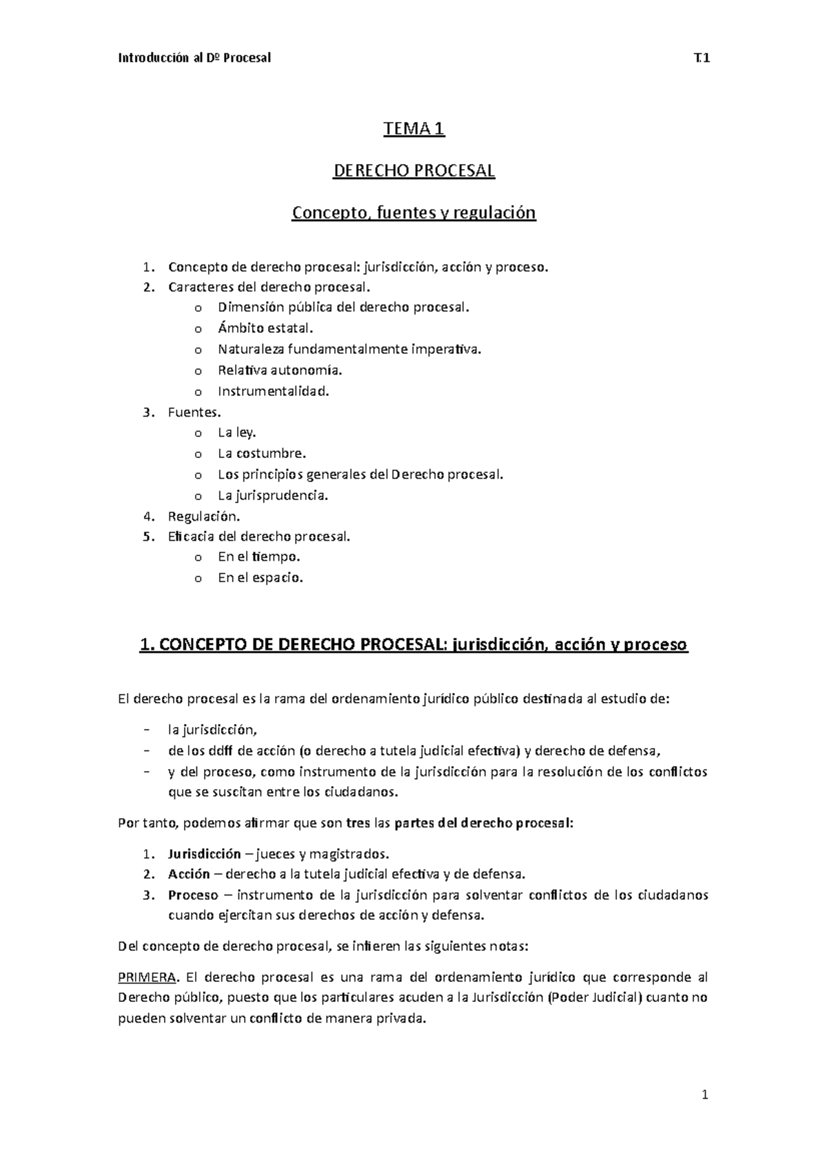 Tema 01. Derecho Procesal. Concepto, Fuentes Y Regulación - TEMA 1 ...