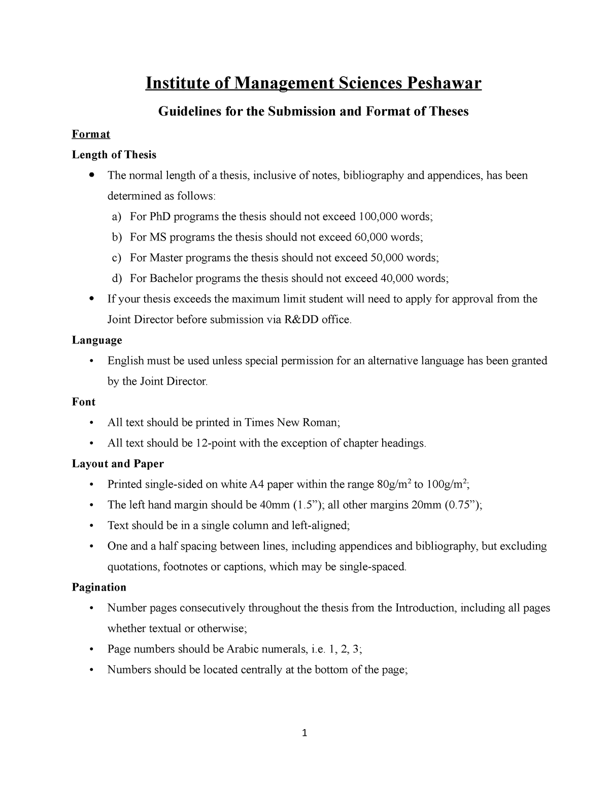 thesis format guidelines