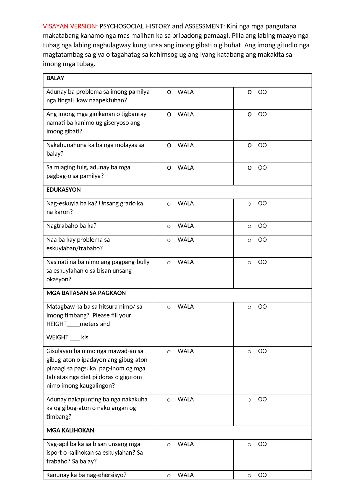 Visayan Psychosocial History And Assessment Heeadsss 1 - VISAYAN ...