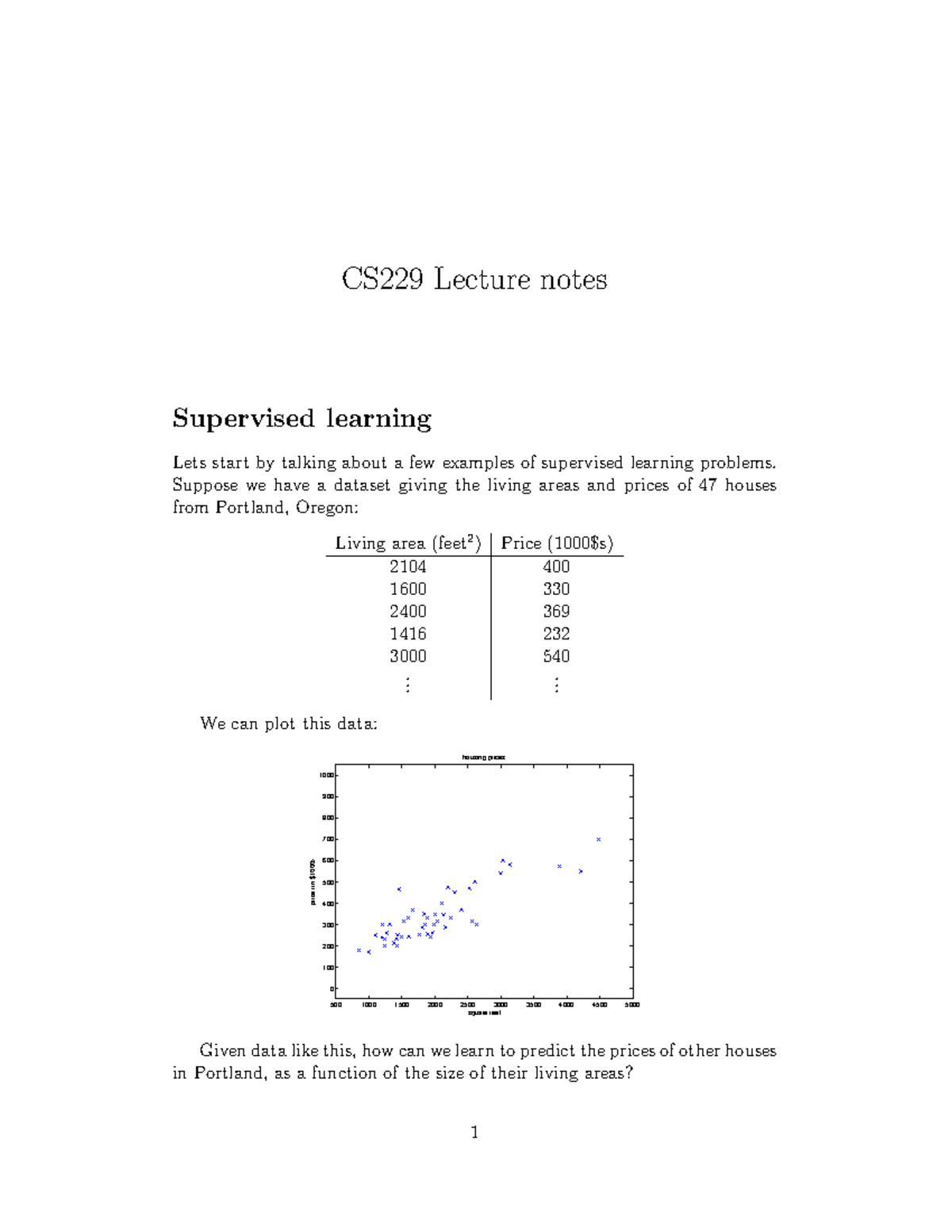 CS229 Lecture Notes - Machine Learning - CS229 Lecture Notes Supervised ...