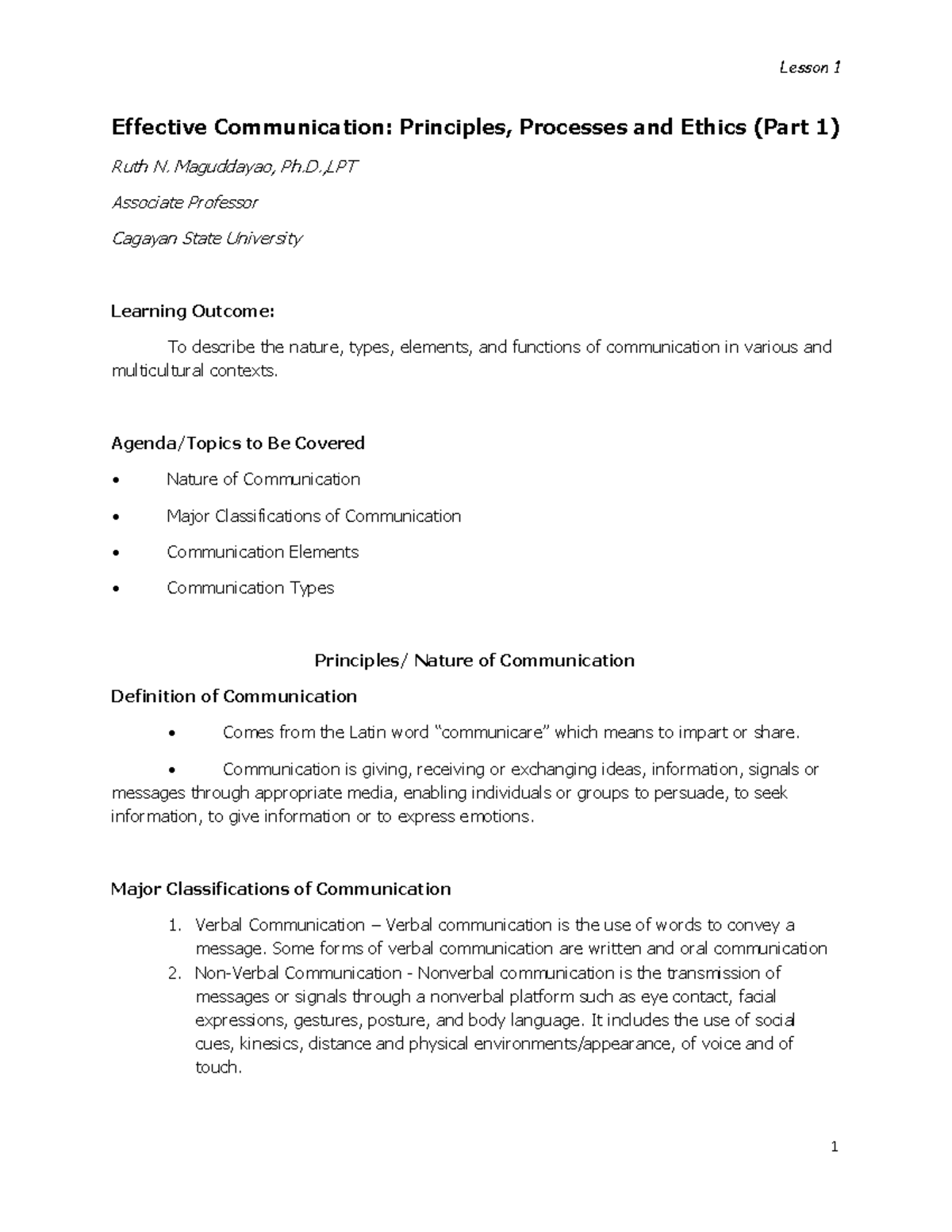 Lesson 1 Effective Communication Principles Processes and Ethics ...