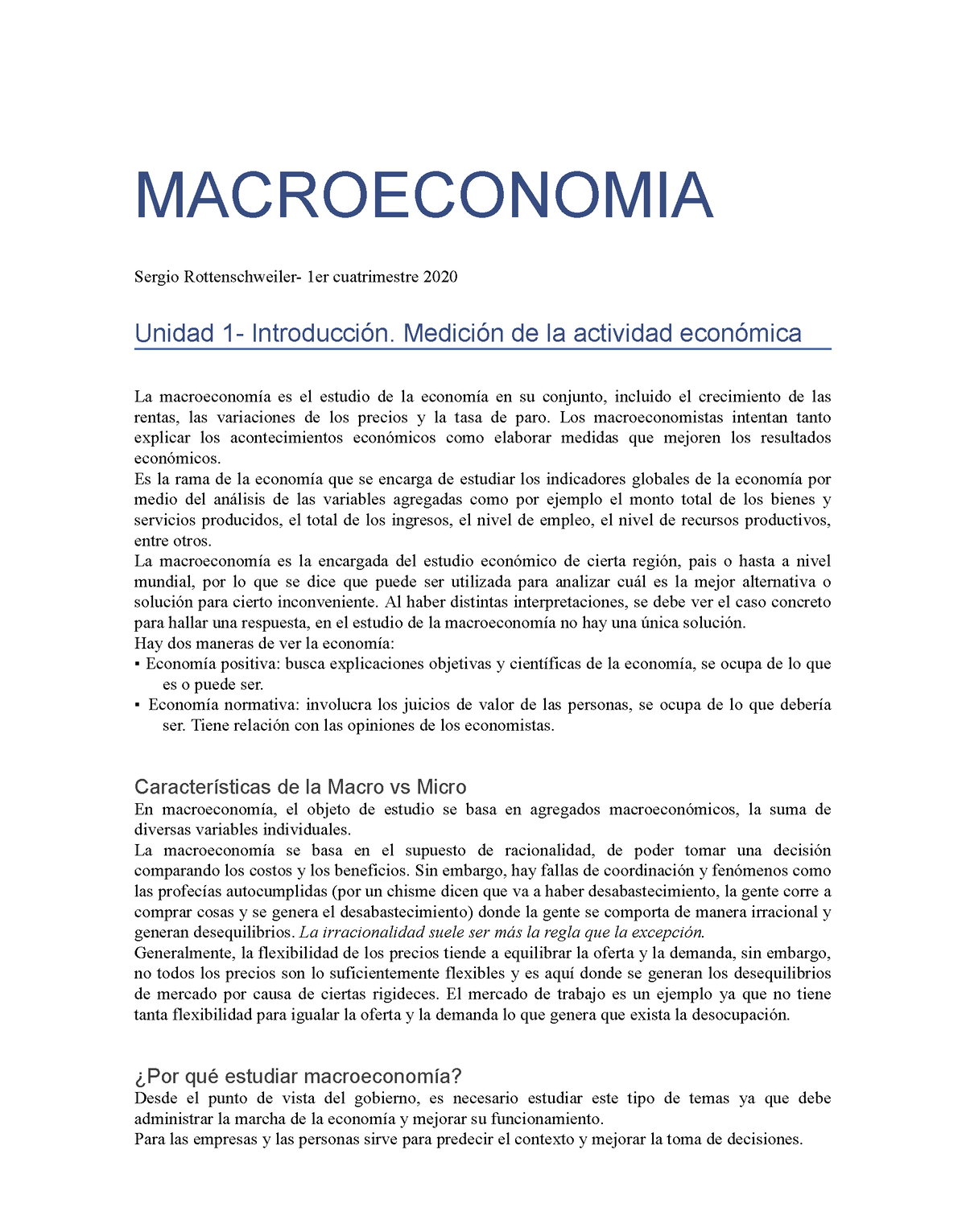 Macroeconomia Resumen Final - MACROECONOMIA Sergio Rottenschweiler- 1er ...