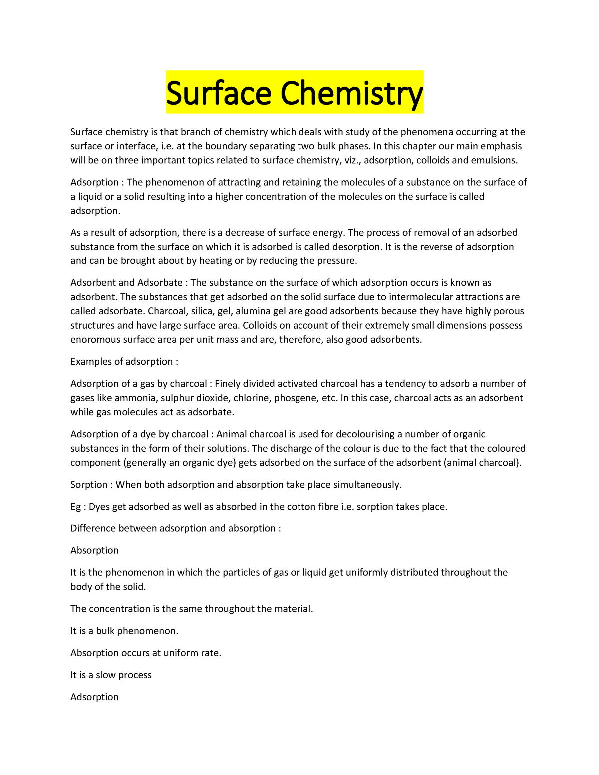 Surface Chemistry Notes - Surface Chemistry Surface Chemistry Is That ...