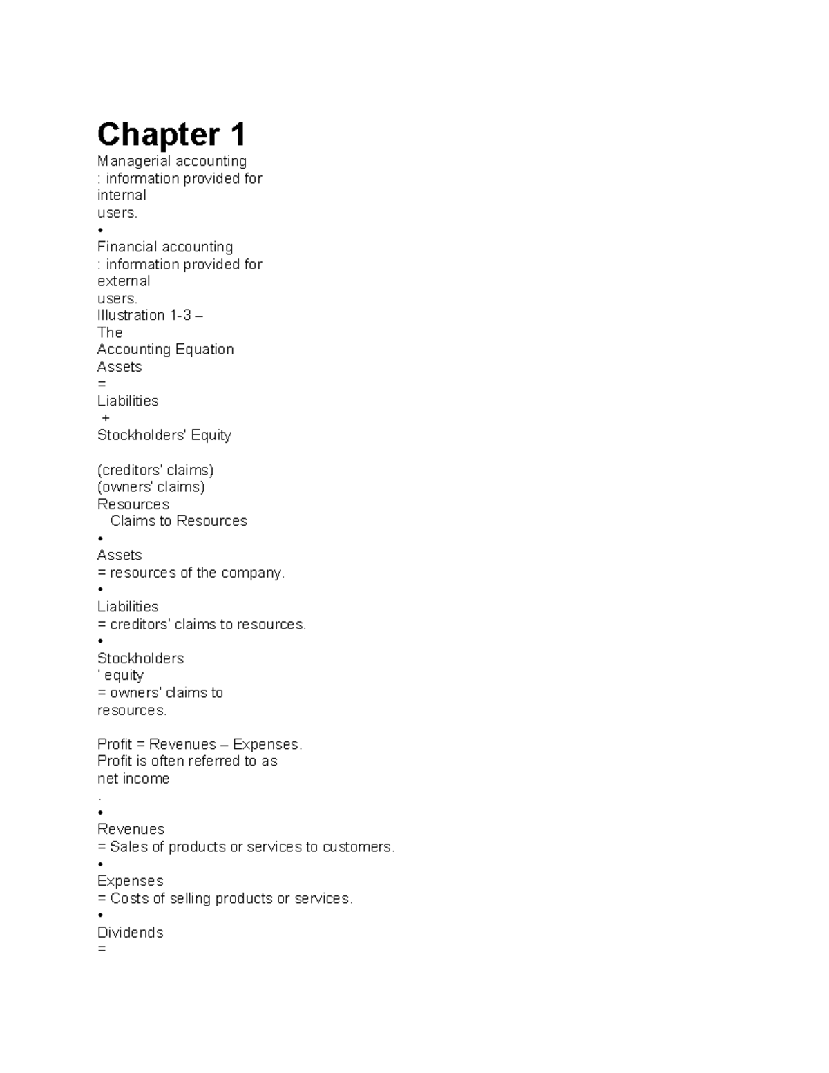 Account 101 - Lecture notes All - Chapter 1 Managerial accounting ...