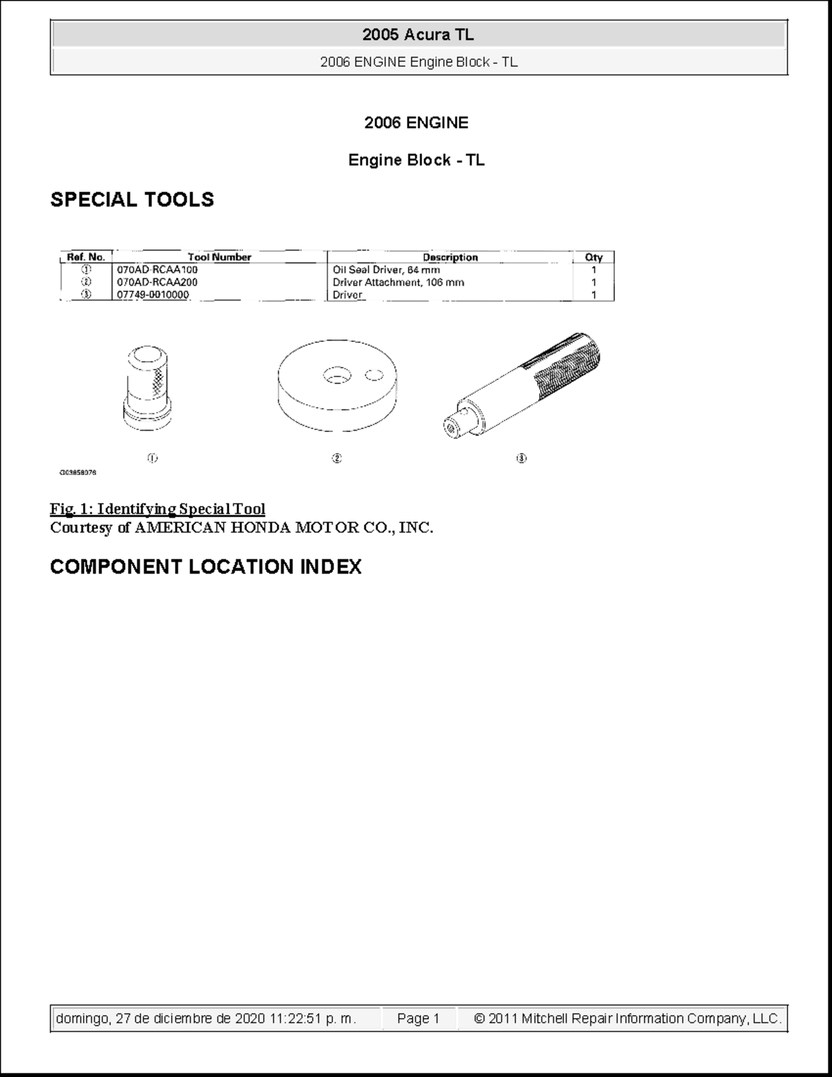 AcuraTL2005 manual 2006 ENGINE Engine Block TL SPECIAL TOOLS